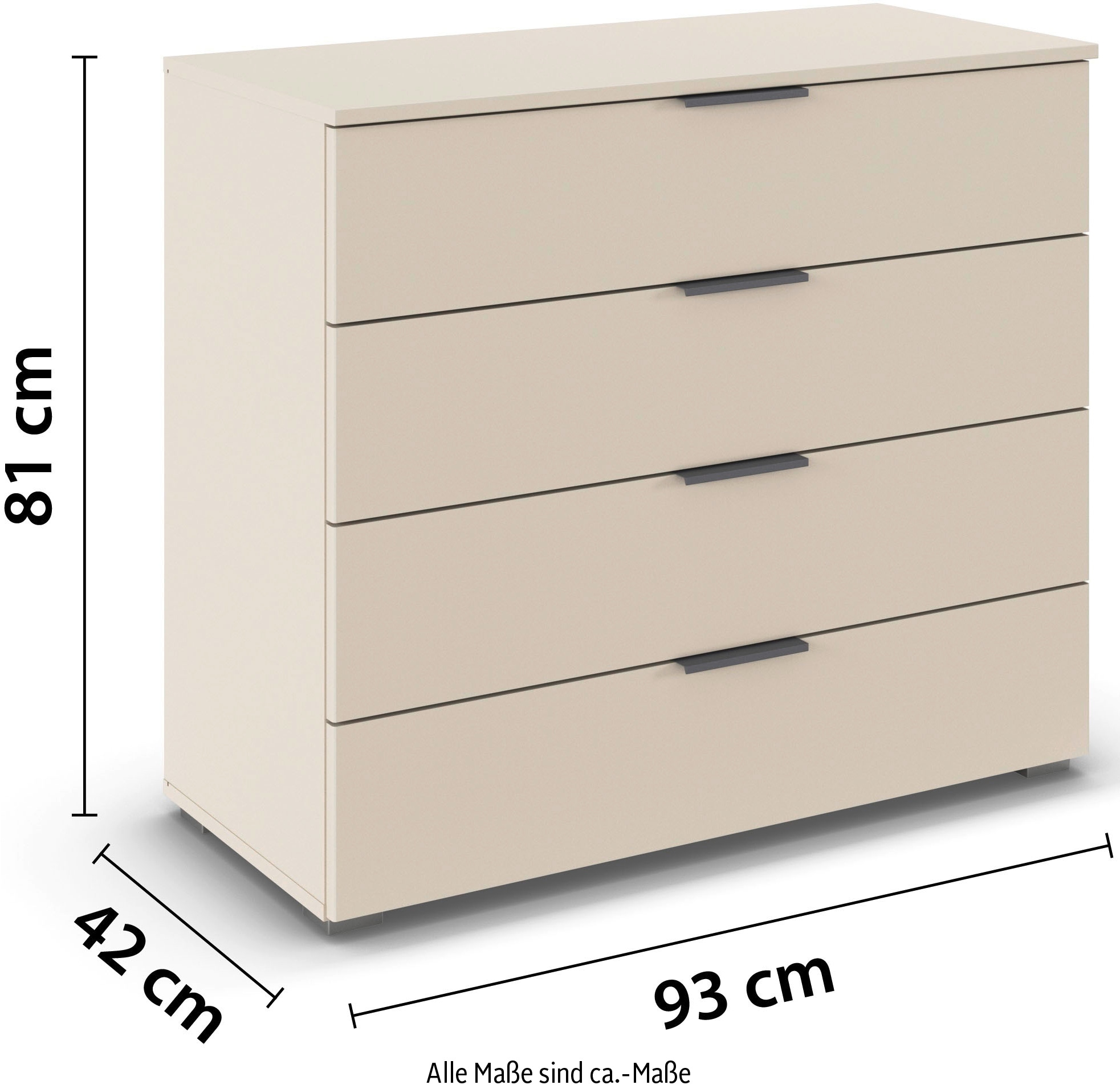 rauch Schubkastenkommode »Sideboard Schubladenkommode AGORDO mit Dekor- oder Hochglanzfront«, (in zwei Griff-Farben), Breite 93 cm mit 4 großen Schubladen für viel Stauraum MADE IN GERMANY