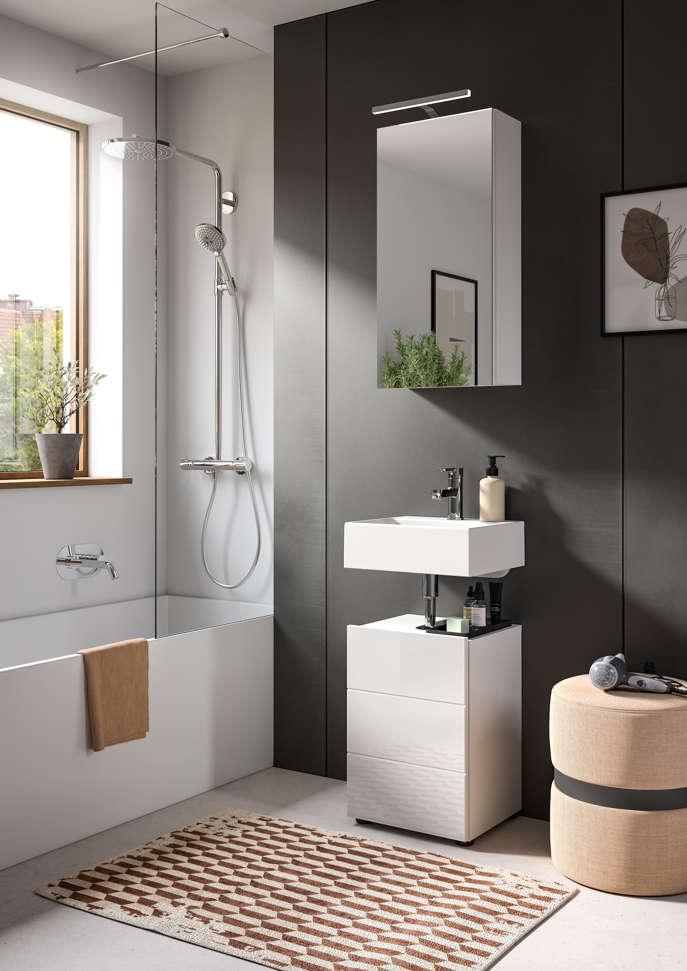 welltime Spiegelschrank »BIEL, TOPSELLER!, Breite 38 cm, 1 Tür, 2 Einlegeböden, 3 Fächer«, (1 St.), Badmöbel, Badschrank, Schrank, Wandschrank, Bad, Badezimmer