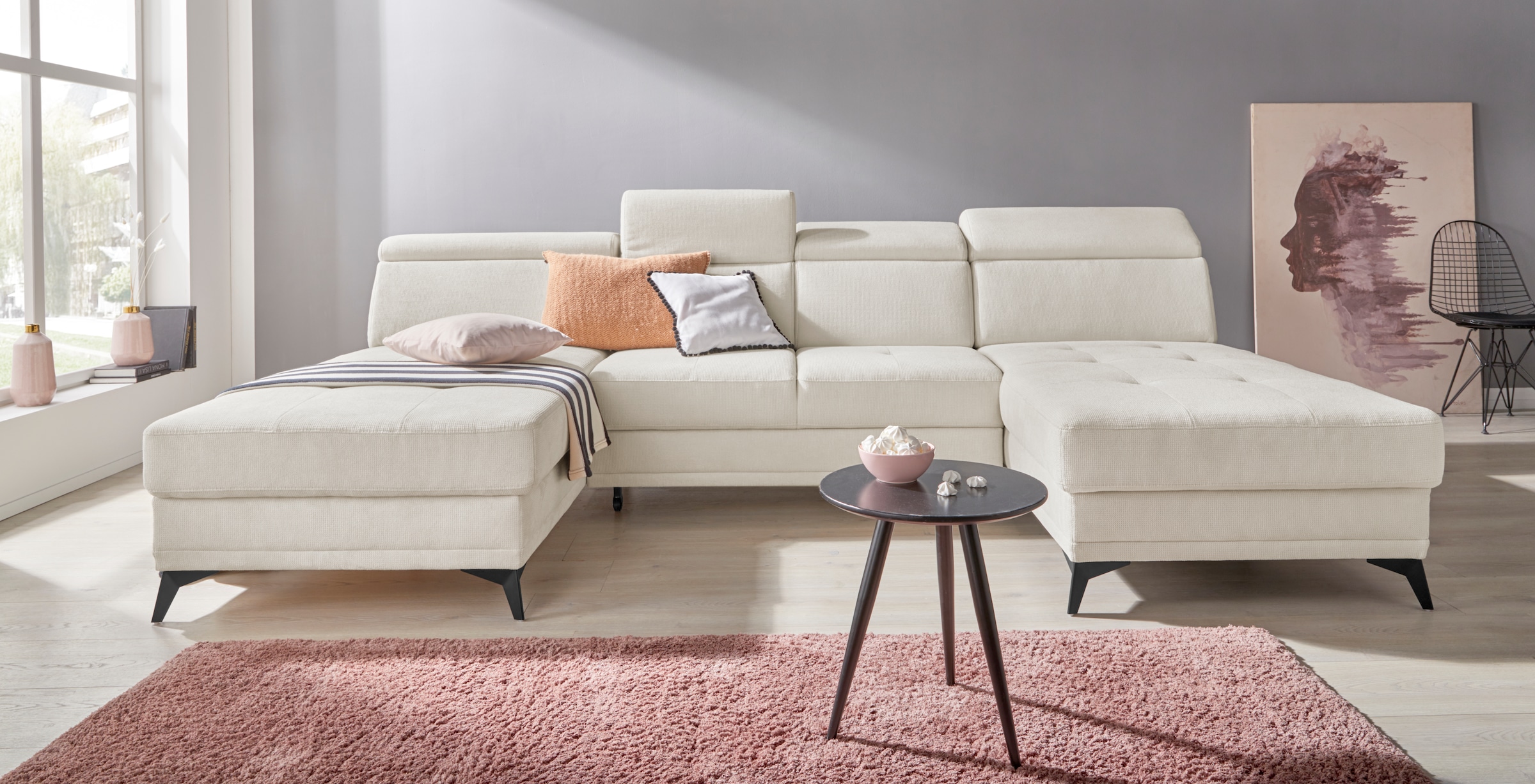 Home affaire Wohnlandschaft "Cardiz U-Form" inkl.Kopfteilverstellung und Fe günstig online kaufen