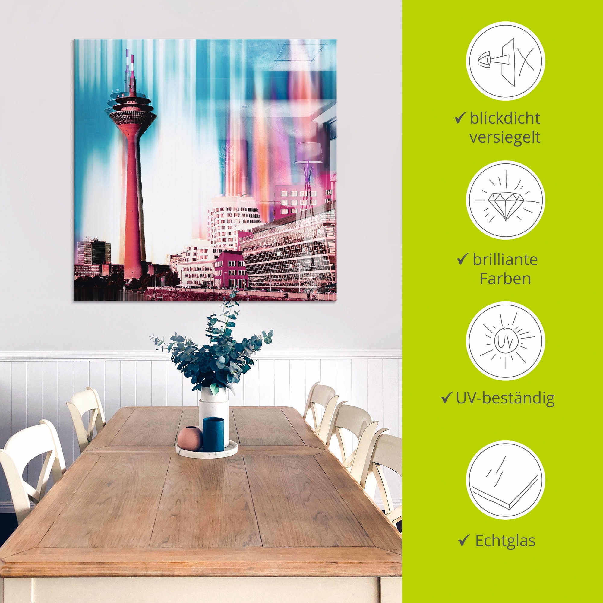 Artland Glasbild »Düsseldorf Skyline Collage I«, Deutschland, (1 St.), in verschiedenen Größen