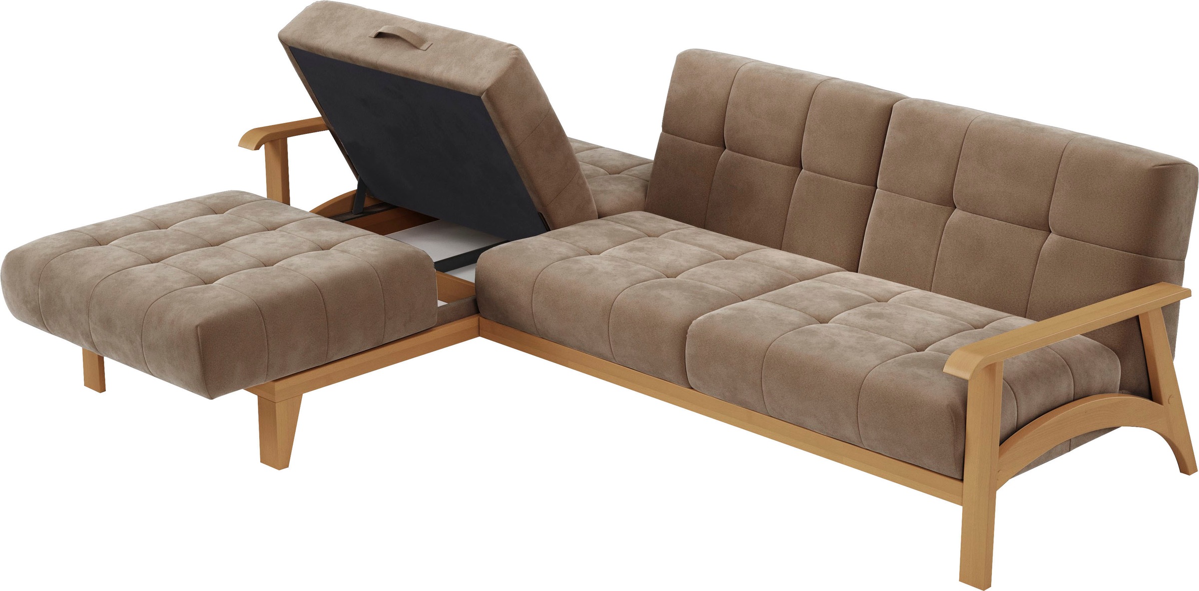 sit&more Ecksofa »Billund L-Form«, Armlehnen aus eichefarbigem Buchenholz, verschiedene Bezüge und Farben