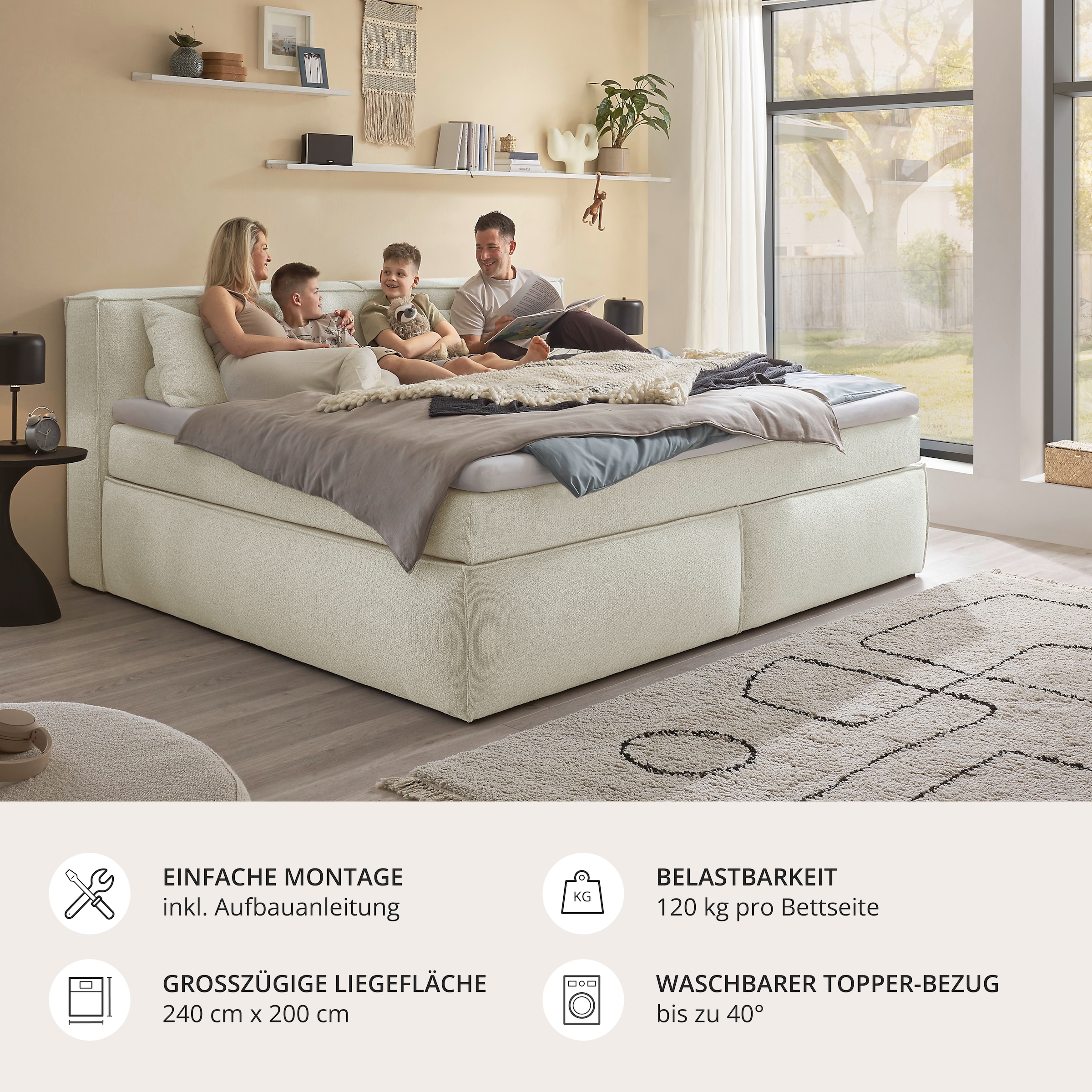 ED EXCITING DESIGN Boxspringbett »Sandon, Familienbett erhältlich in der Größe 240x200cm«