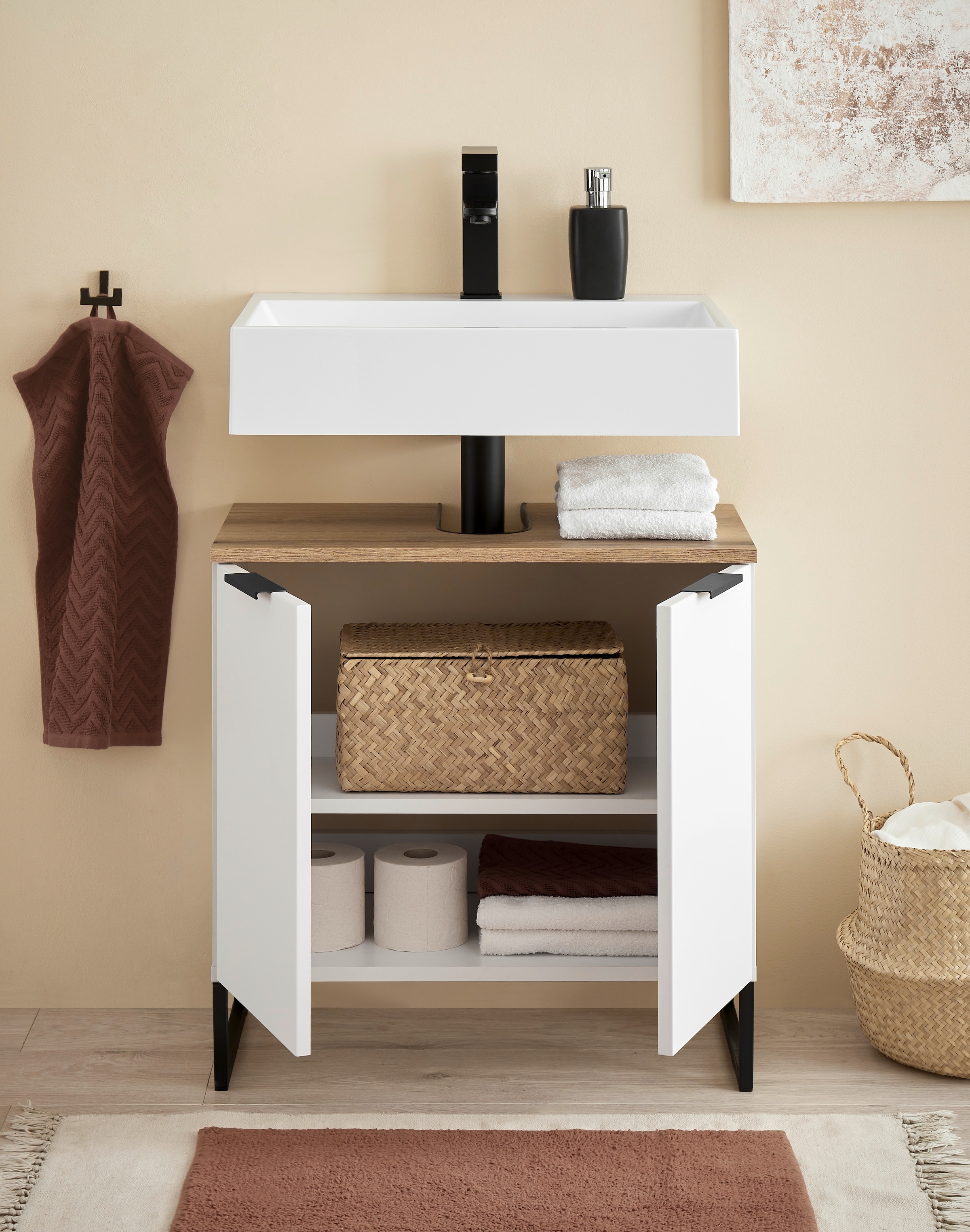 BASIC by Balculina Waschbeckenunterschrank »Denver Waschbeckenunterschrank, Badezimmerschrank 60x60x35« 1 Stk. tlg. Breite 60 cm, Tür L/R montierbar, Softclose