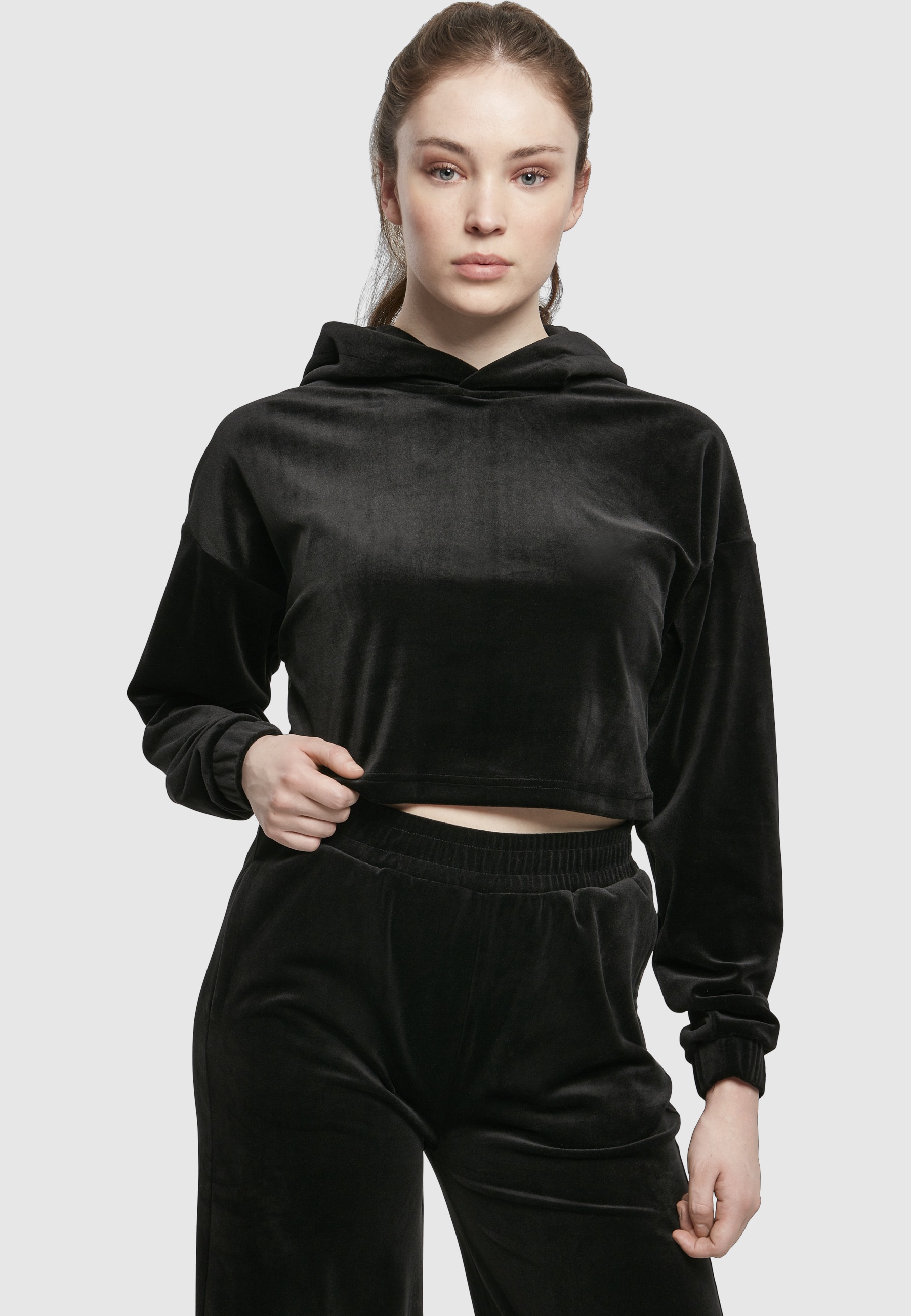 URBAN CLASSICS Hoodie »Urban Classics Damen Ladies Cropped Velvet Oversized Hoody«, 1 Stk.
