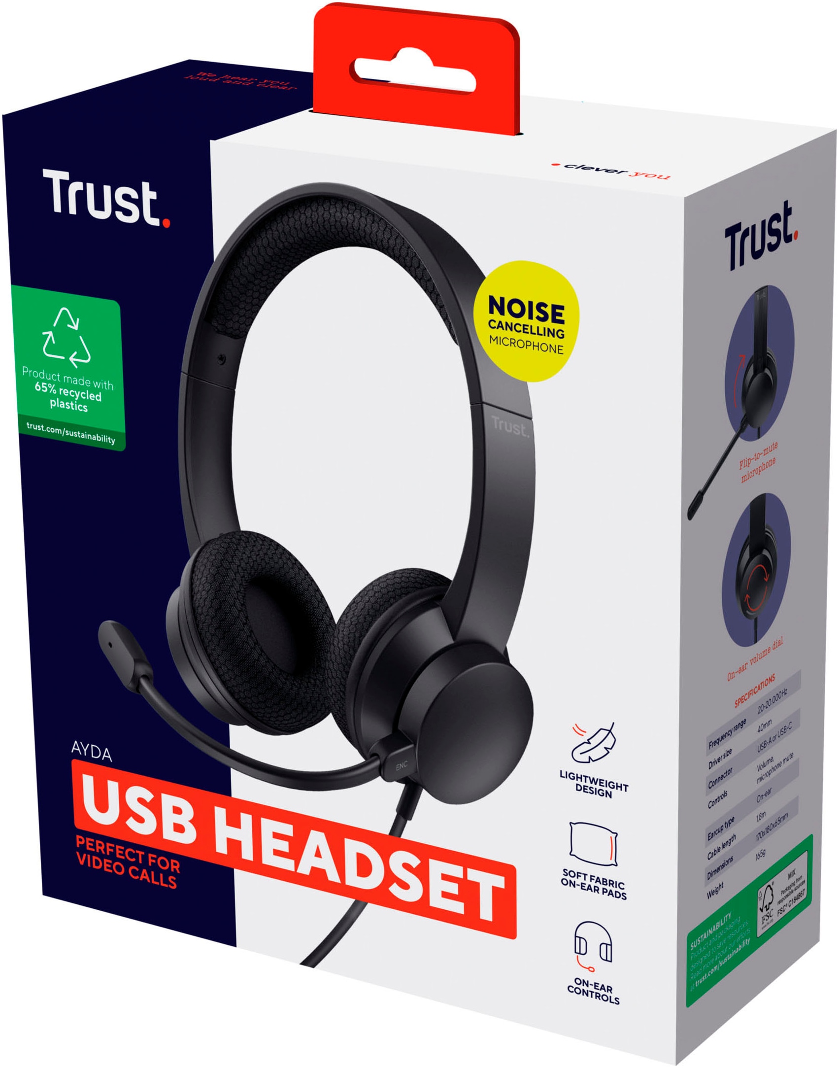 Trust Gaming-Headset »Ayda USB-ENC-Kopfhörer für PC«, Freisprechfunktion-Rauschunterdrückung-Stummschaltung