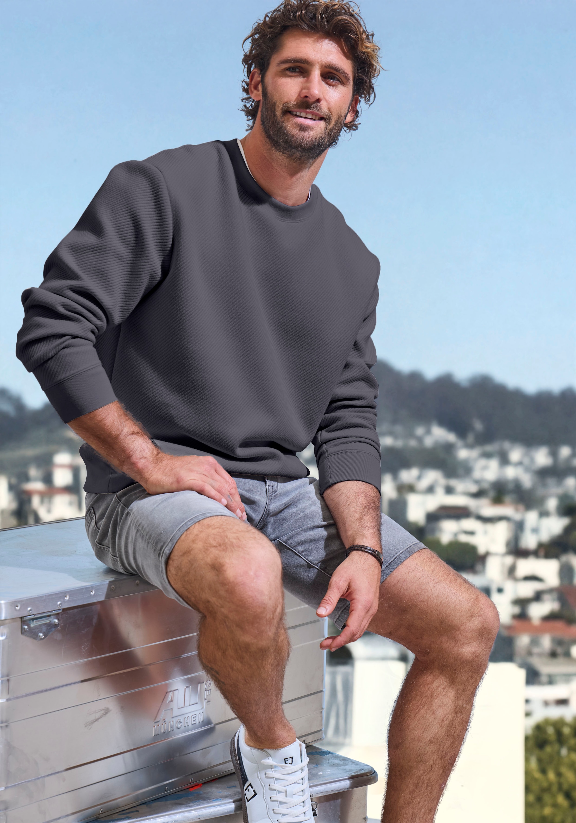 John Devin Sweatshirt, Langarm, Sweatshirt mit Struktur, Rundhals, Baumwollmischung