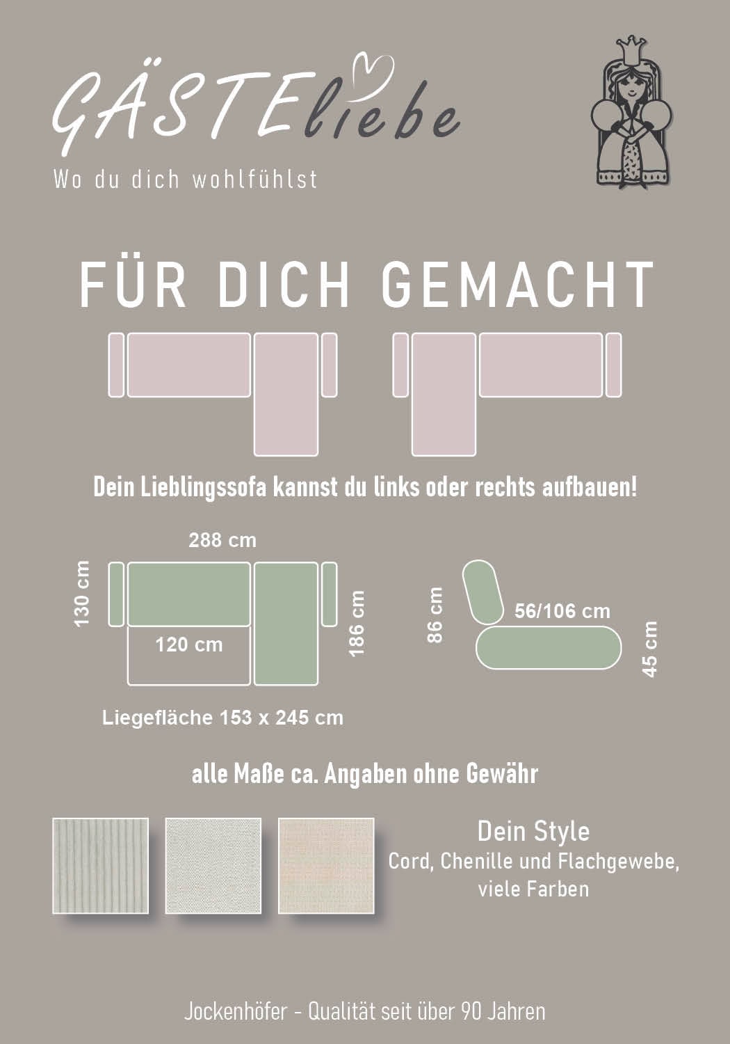 Jockenhöfer Gruppe Ecksofa »Kampen L-Form, B: 288 cm, Liegefl. 153x245 cm« mit Bettfunktion, Bettkasten & Zierkissen, Federkern