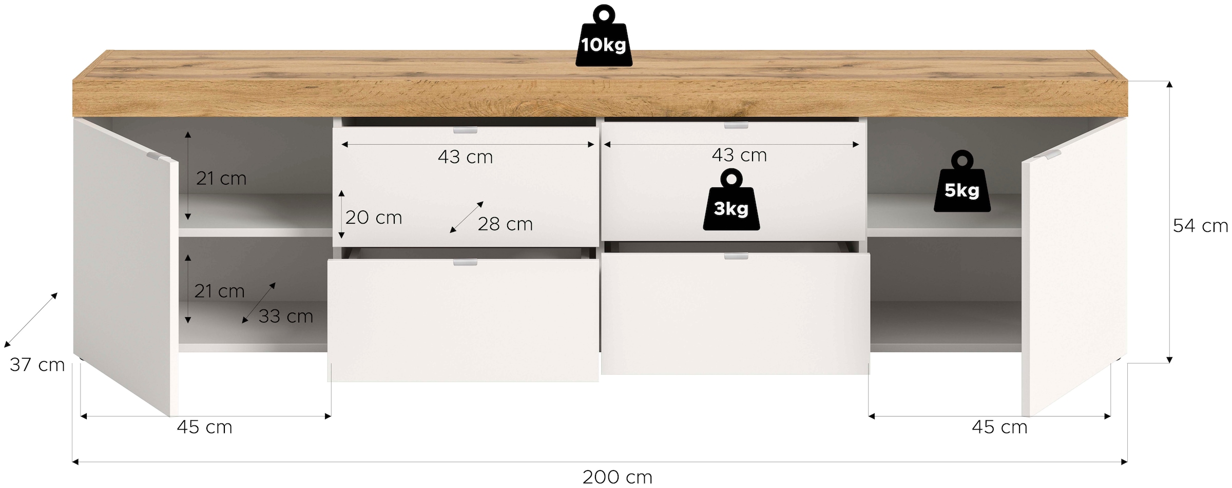 OTTO home Lowboard »MAMBO II, Breite 200 cm, 2 Türen, 4 Schubkästen, 4 Fächer« 1 Stk. tlg. Lowboard, TV Unterschrank, TV-Schrank, Wohnzimmer