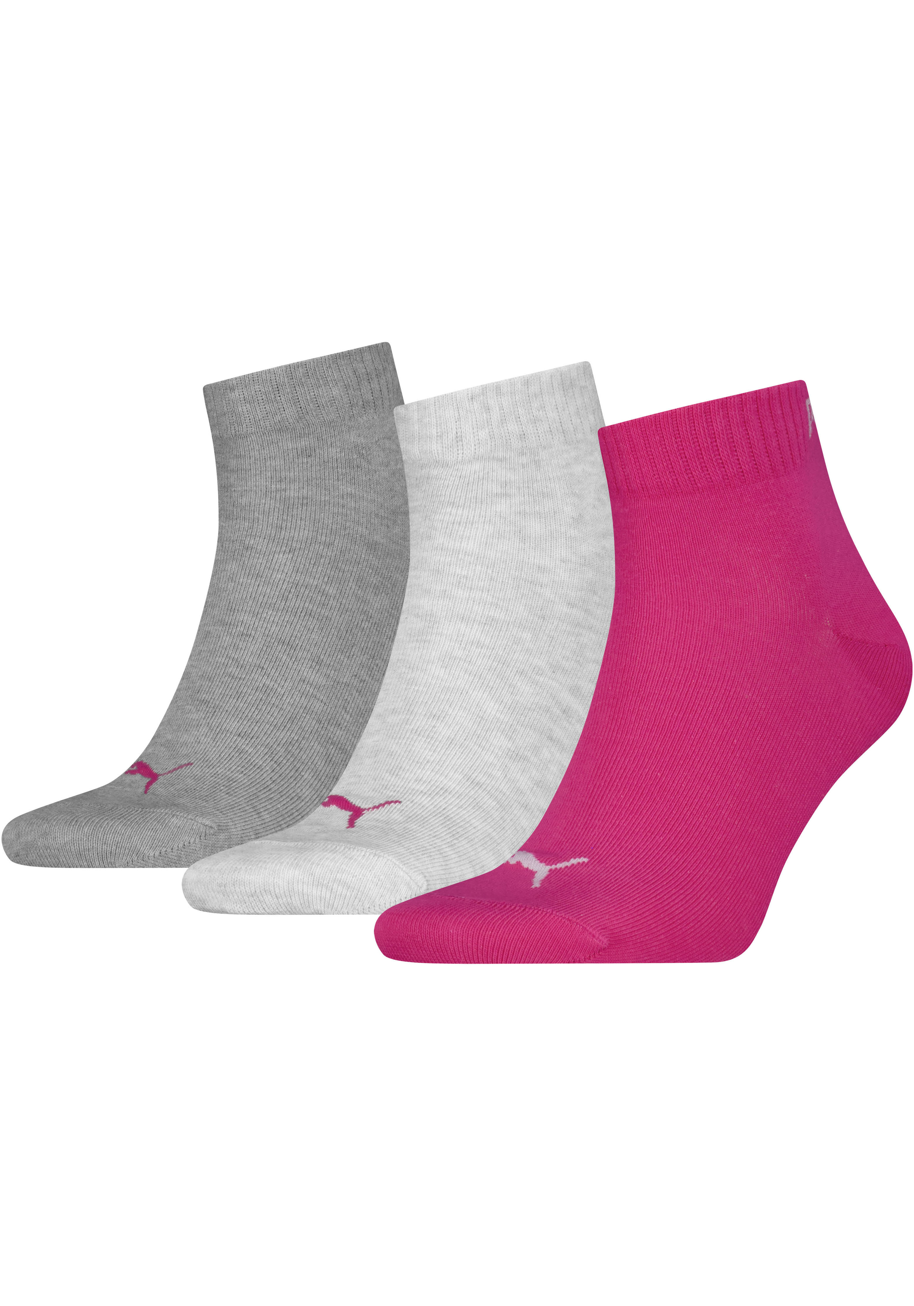 Puma Kurzsocken "Puma Unisex Quarter Plain 3P" 3 Paar, Atmungsaktiv, Rippenbündchen, Weiche Baumwollmischung