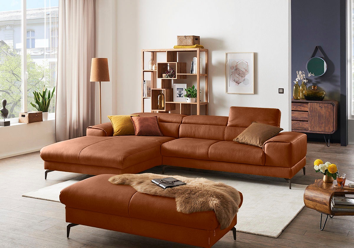 W.SCHILLIG Ecksofa »piedroo, Designsofa mit tollem Sitzkomfort, elegant und bequem, L-Form«, Kopfteilverstellung, wahlweise mit Sitztiefenverstellung, Breite 303cm
