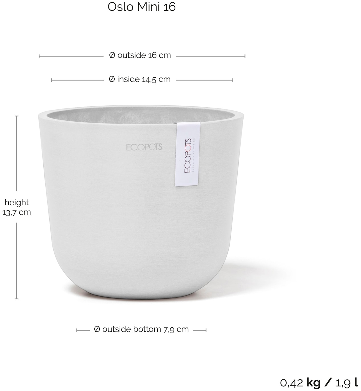 ECOPOTS Blumentopf »Oslo Mini 16 Weiß«, für den Innenbereich