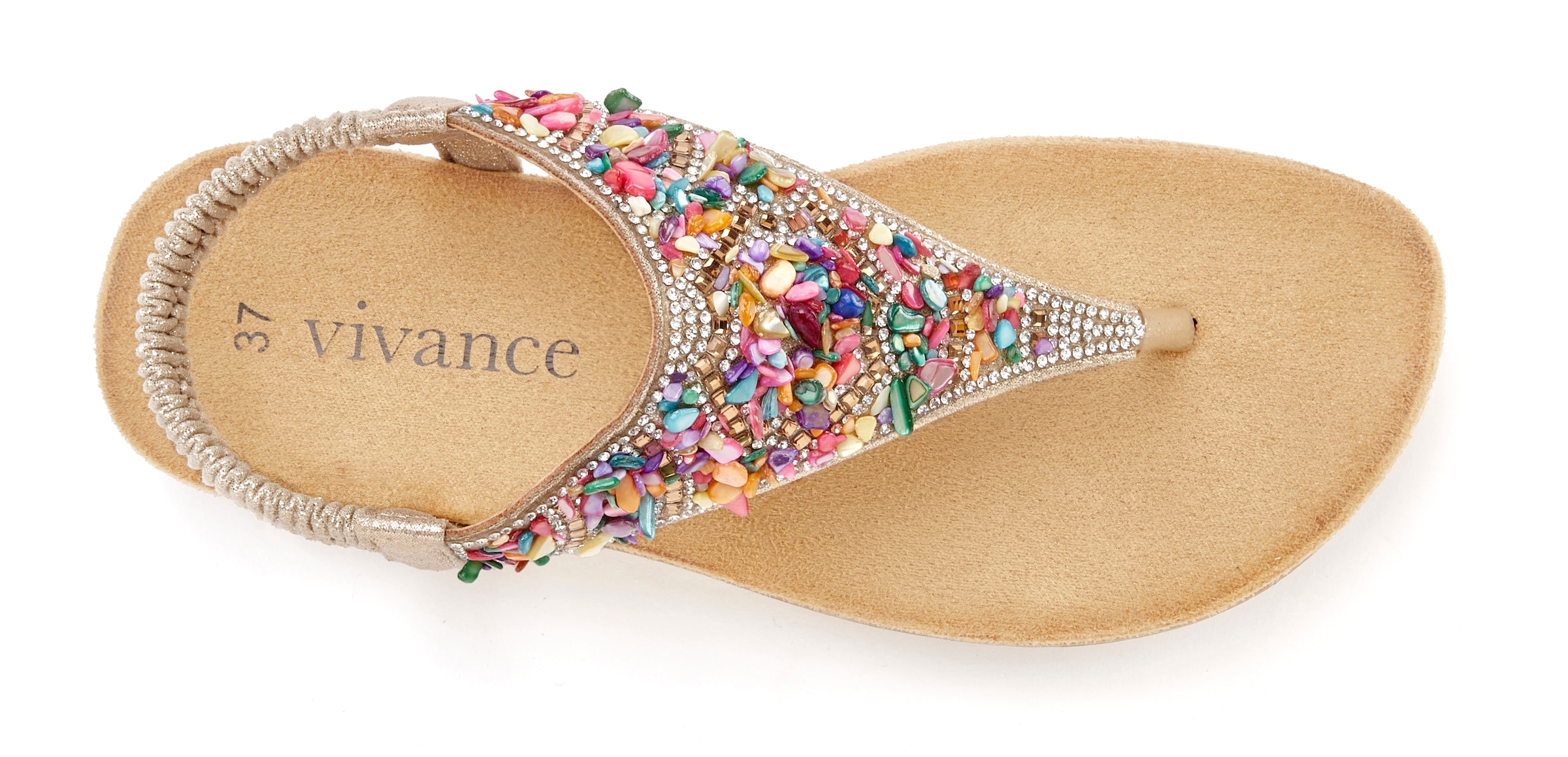Vivance Sandale »Sommerschuh«, Zehentrenner Sandale mit Schmucksteinen VEGAN