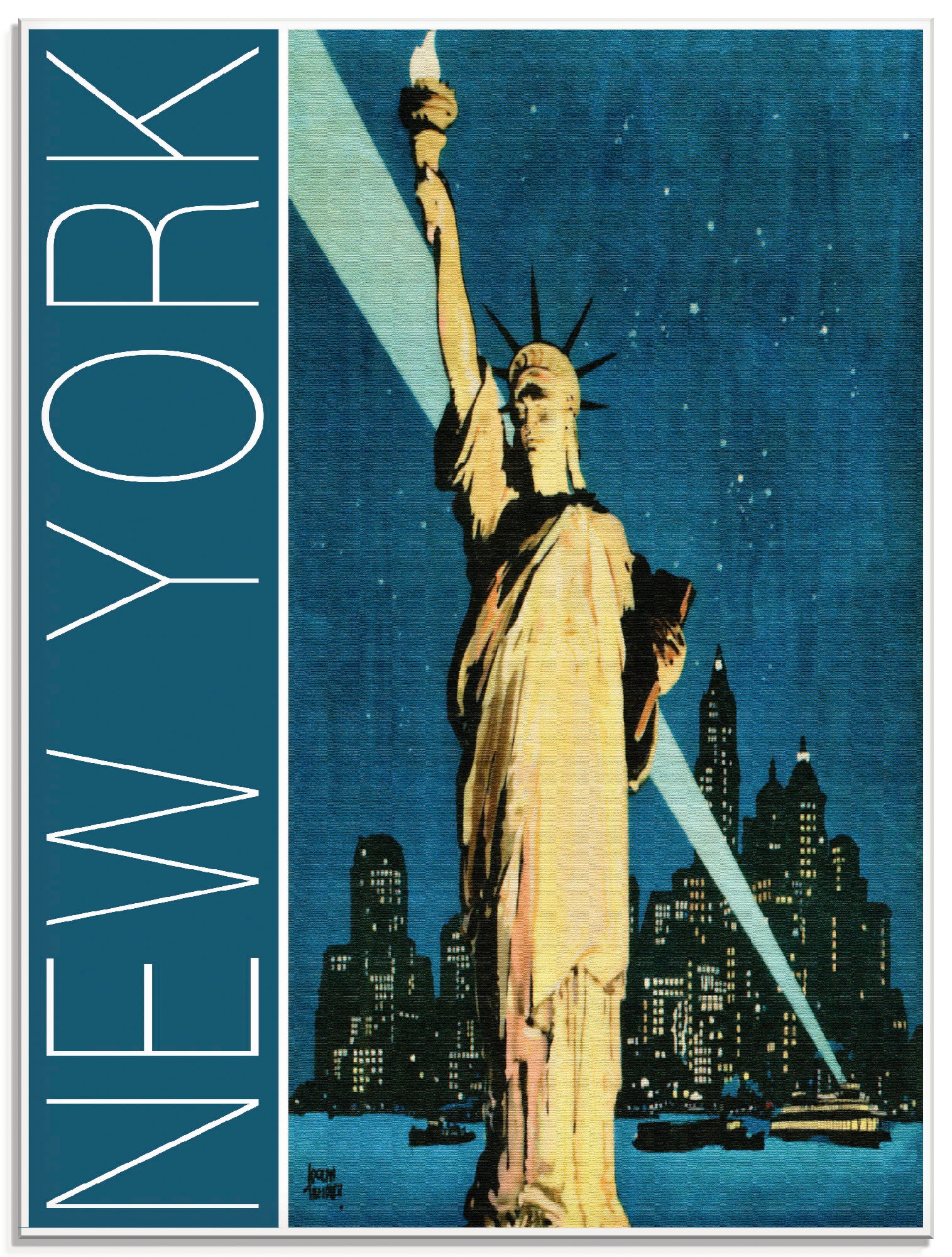 Glasbild ARTLAND, B:45cm H:60cm, blau, Küche, Bilder, "New York Vintage Reiseplakat", in verschiedenen Größen
