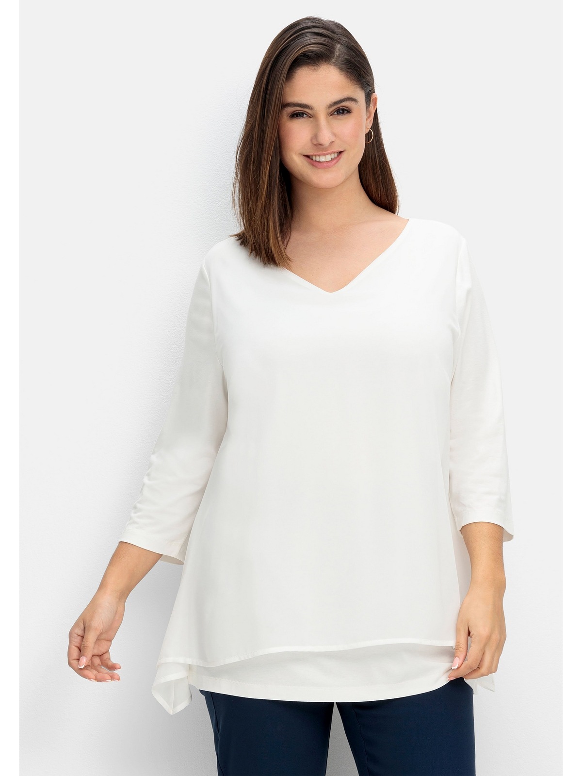 Sheego 3/4-Arm-Shirt Große Größen mit Chiffon-Oberteil günstig online kaufen