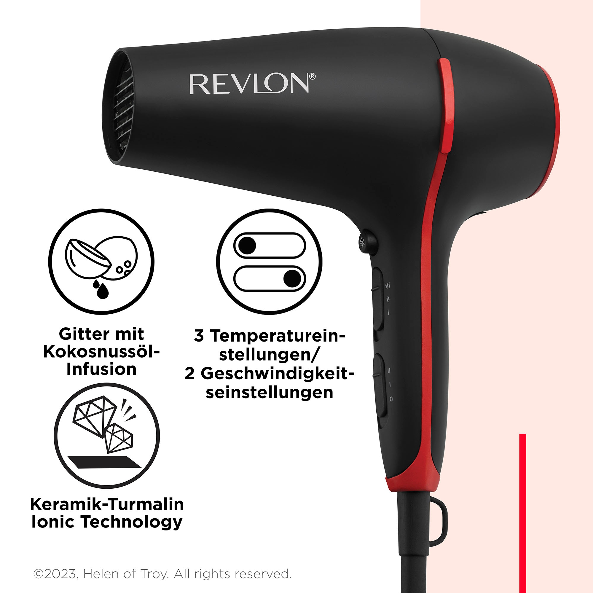 Revlon Ionic-Haartrockner W, RVDR5317«, BAUR Aufsätze, »SMOOTHSTAY mit 2000 dreifacher Keramikbeschichtung Gitter Kokosnussöl-Infusion 2 | und