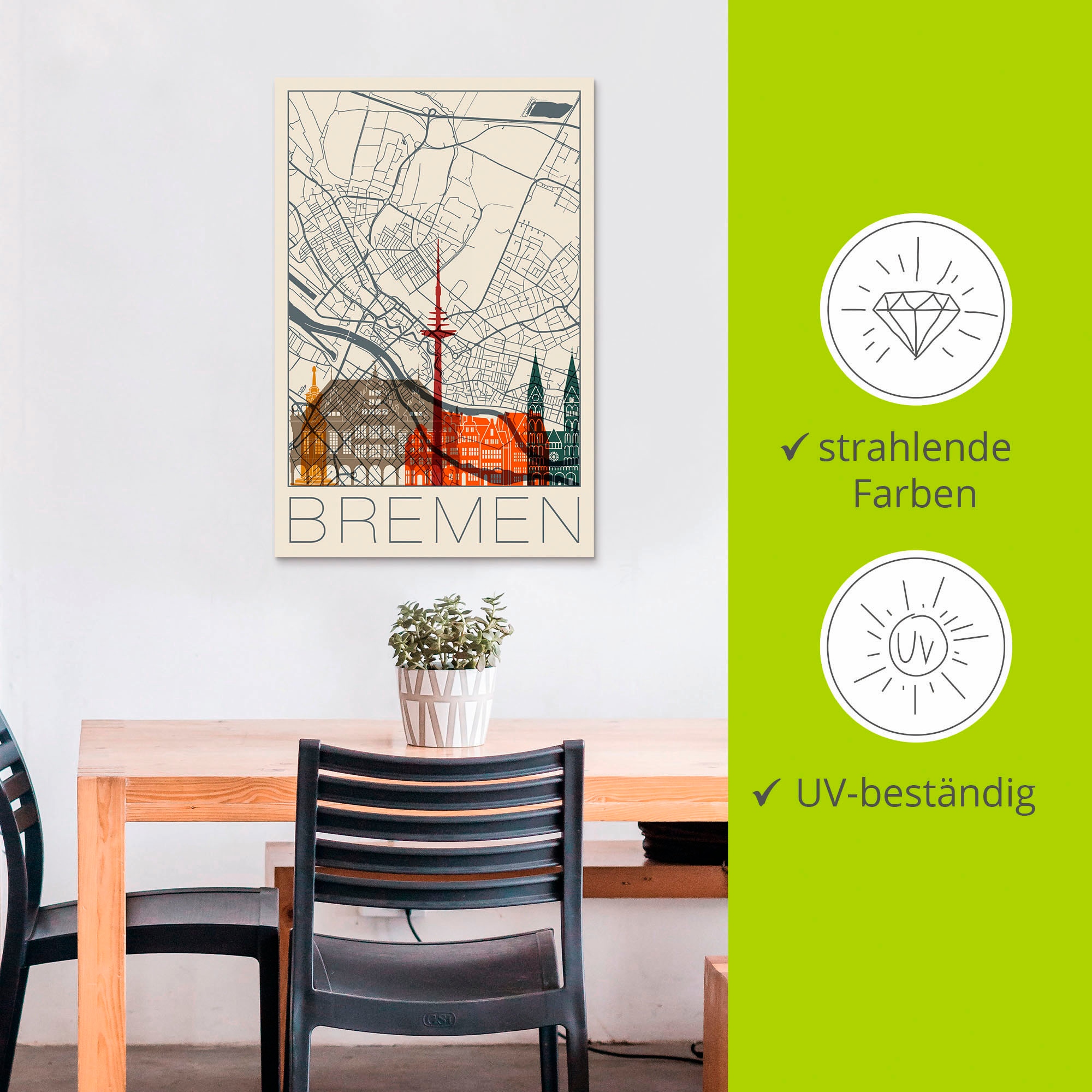 Artland Wandbild »Retro Karte Bremen«, Deutschland, (1 St.), als Alubild, Outdoorbild, Poster in verschied. Größen
