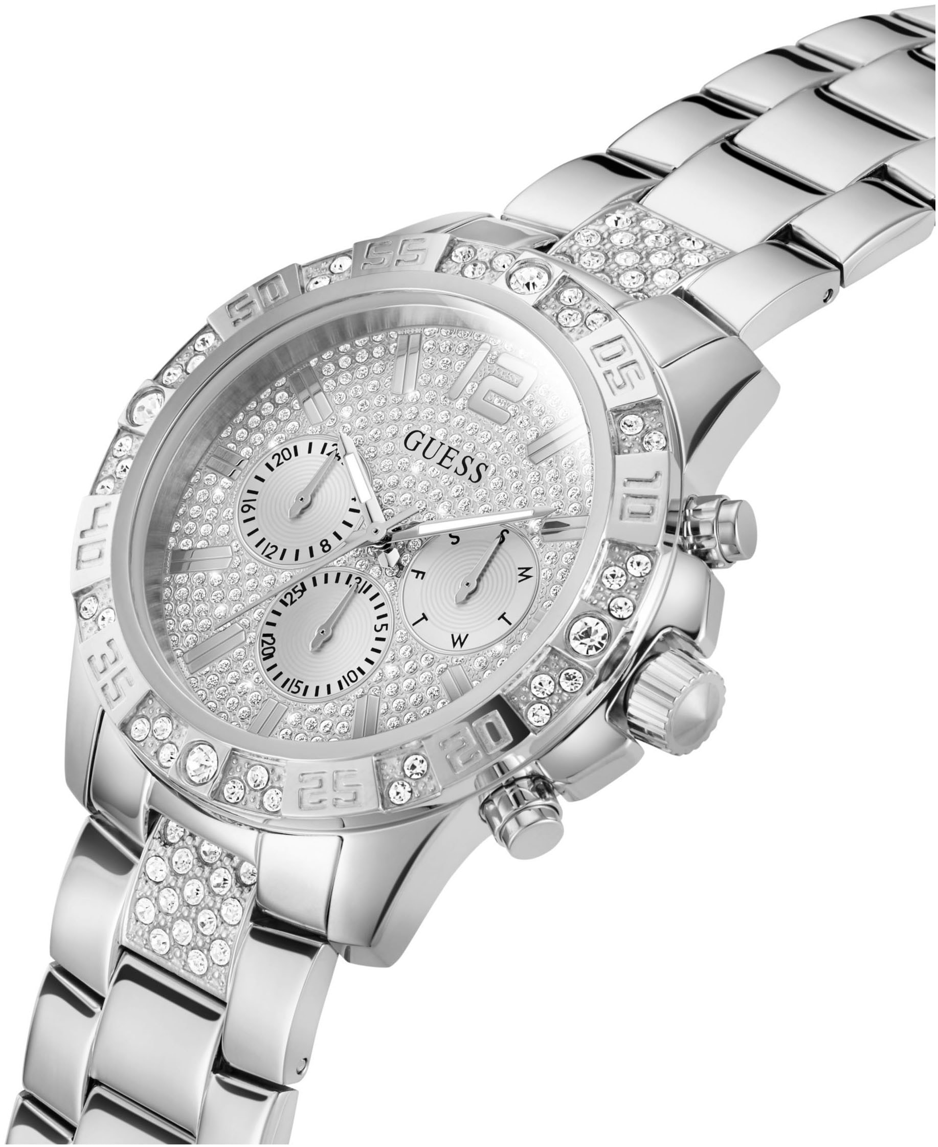 Guess Multifunktionsuhr »MAJESTIC«, Quarzuhr, Armbanduhr, Herren, Datum, 12/24-Std.-Anzeige,Kristallsteine