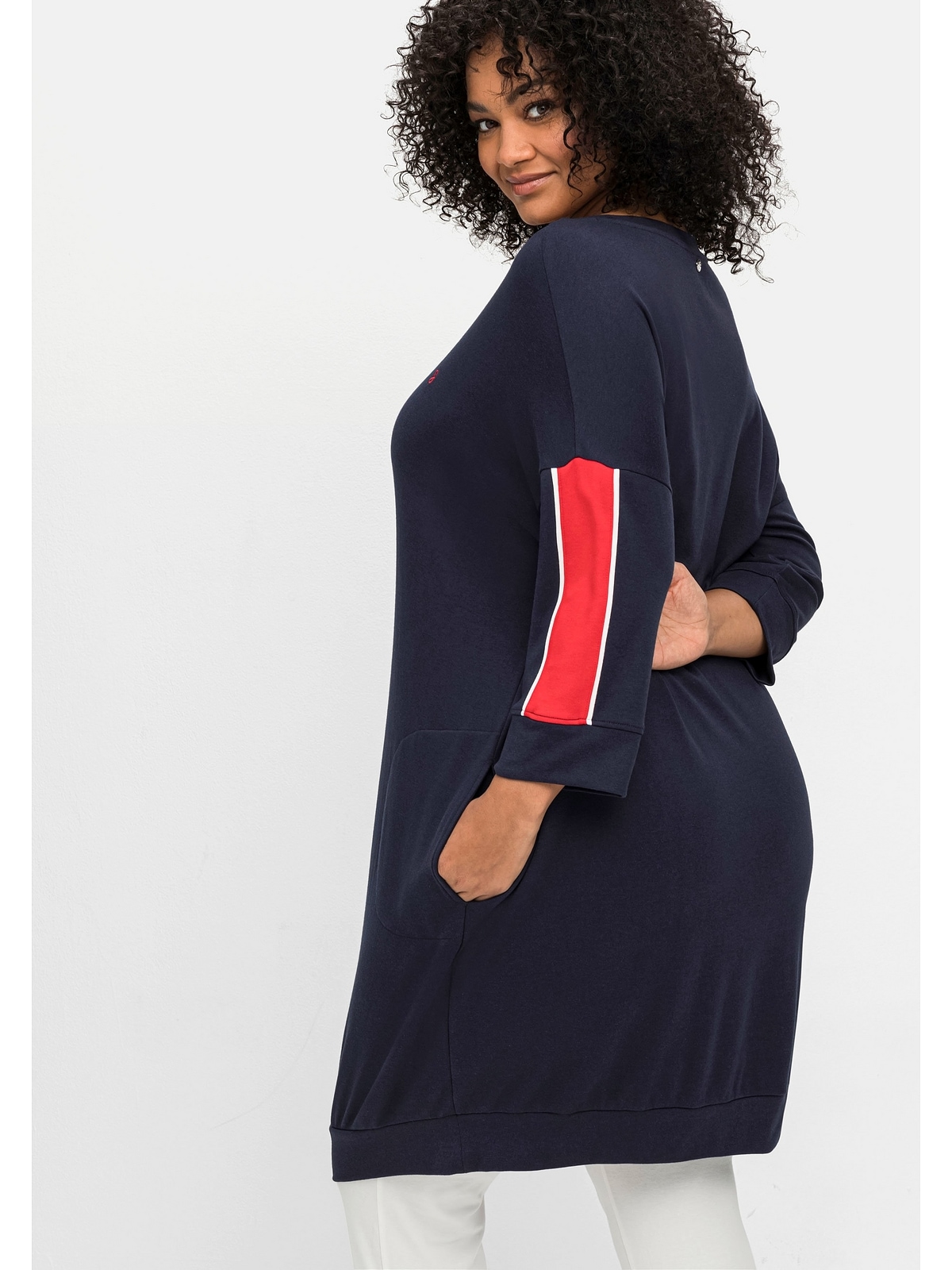Sheego Sweatkleid »Große Größen«, mit Taschen und Kontraststreifen