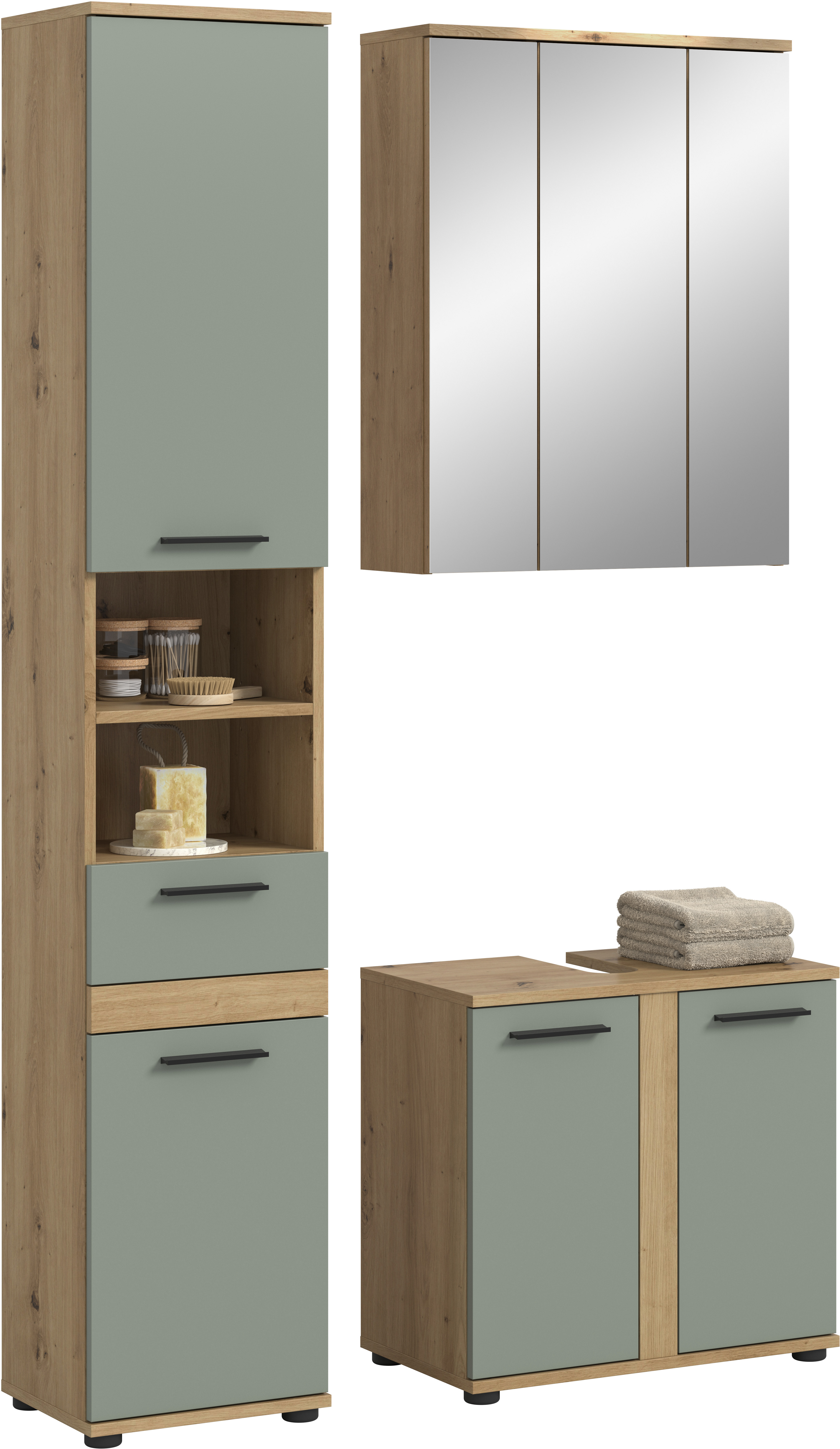 welltime Badmöbel-Set "LUCCA, 3 teilig, MDF Hochglanzfront, bestehend aus:" Set, 3 Stk. tlg.
