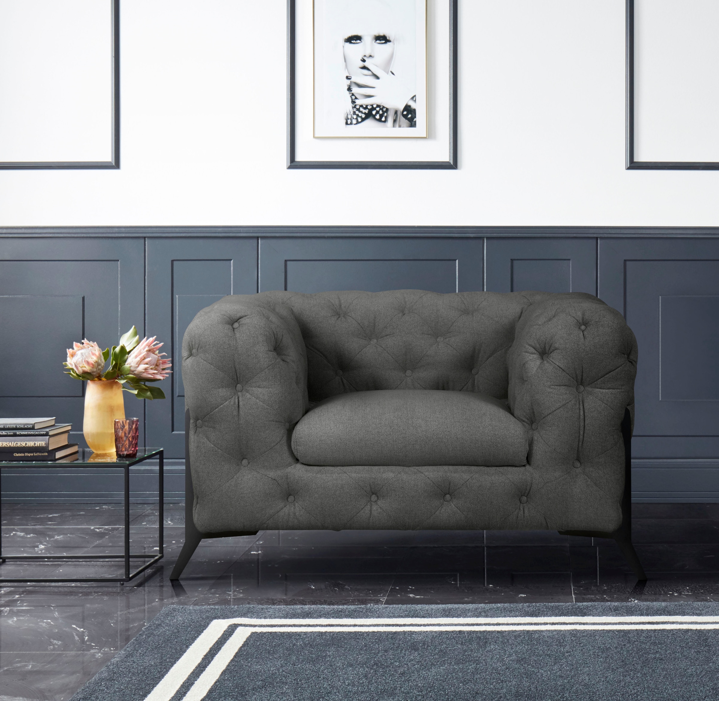 Leonique Chesterfield-Sessel »Amaury Sessel«, aufwändige Knopfheftung, moderne Chesterfield Optik, Fußfarbe wählbar