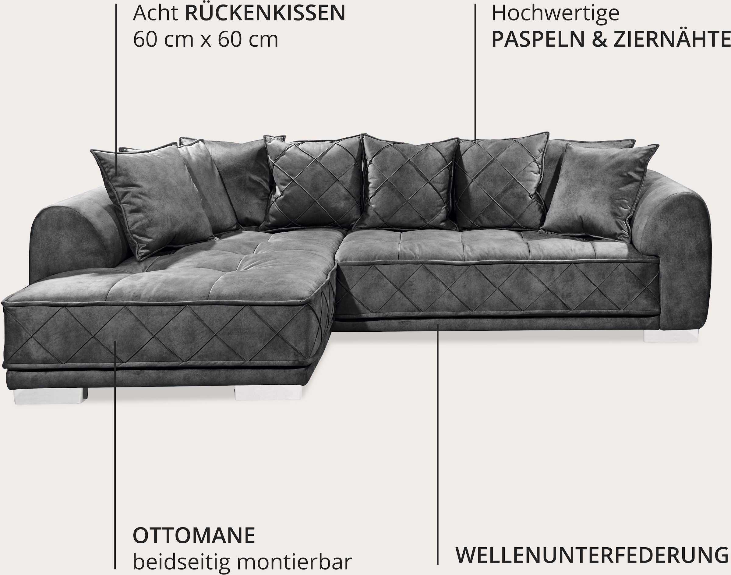 ED EXCITING DESIGN Ecksofa »Sentina L-Form« mit Rückenkissen
