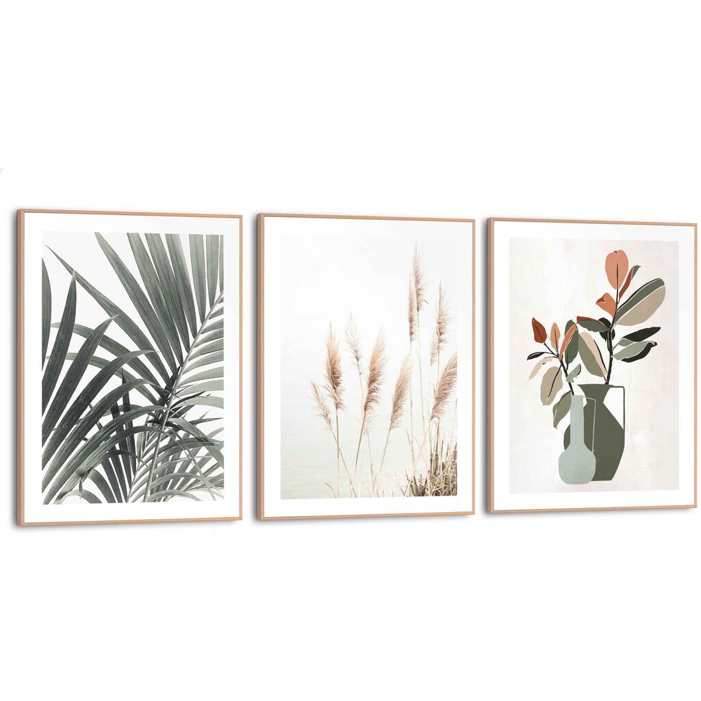 Reinders! Wandbild »Blumen Abstrakt - Pflanzen - Palmblätter - Dünen«, (3 St.)