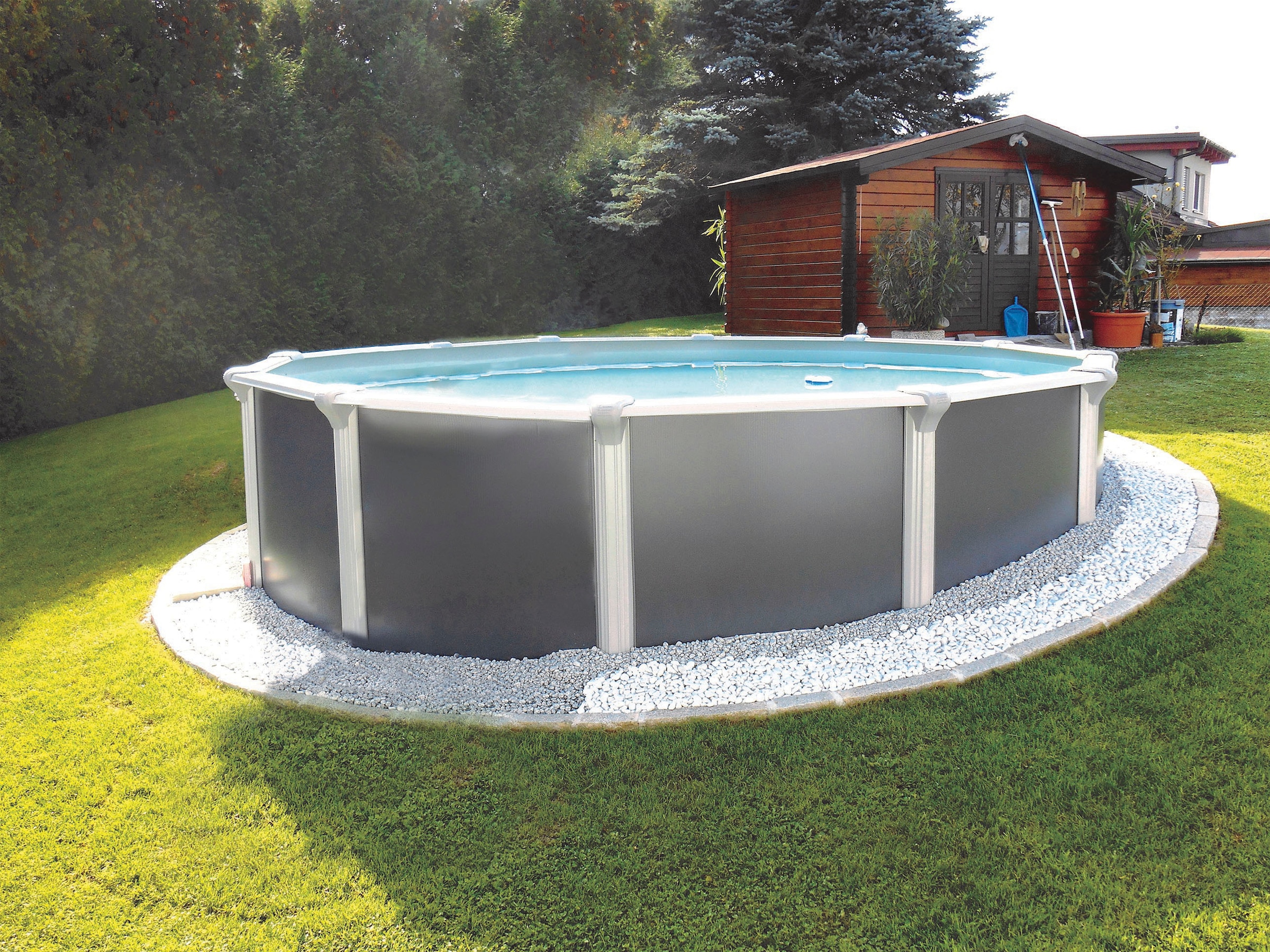 KWAD Rundpool »Design CABRIO DOME inkl. Abdeckung zur Reduzierung des Pflegeaufwandes« 5-tlg., Höhe: 130 cm, graue Innenfolie, inkl. Sicherheitsleiter