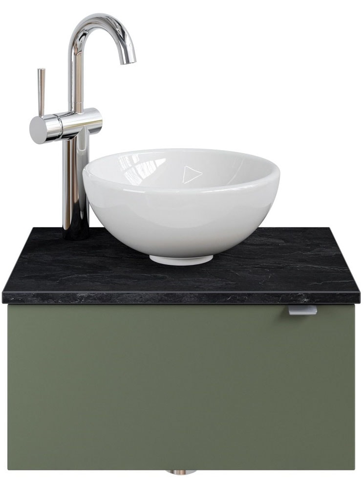 Saphir Waschtisch "Serie 6915 Waschschale mit Unterschrank für Gästebad, Gäste WC", 51 cm mit Keramik-Aufsatzbecken und 