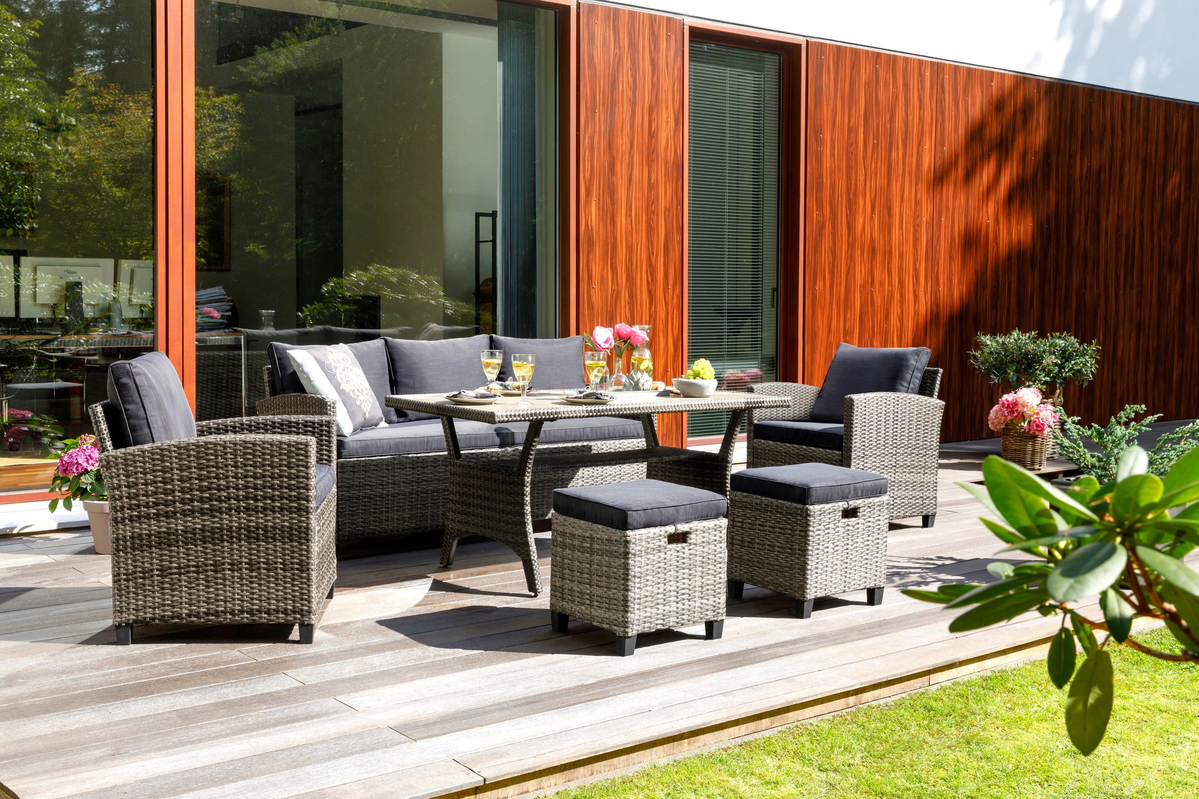 KONIFERA Gartenlounge-Set "Amsterdam" Set, 1x 3er Sofa, 1x 2 Sessel, 2x Hoc günstig online kaufen