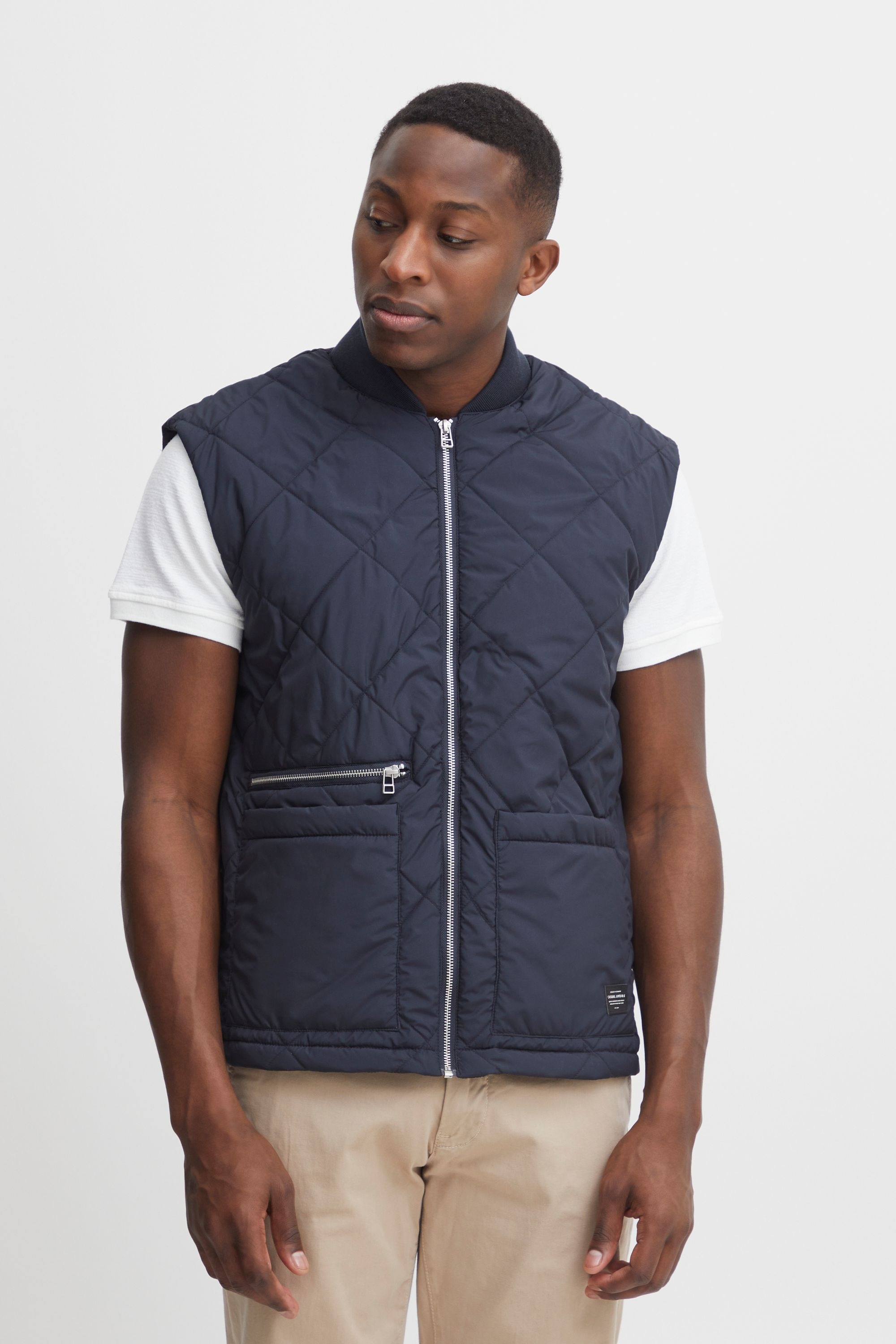 Steppweste CASUAL FRIDAY "Steppweste CFOlas", Herren, Gr. L, blau (schwarz navy), Obermaterial: 100% Polyester PES., Westen Steppweste 2