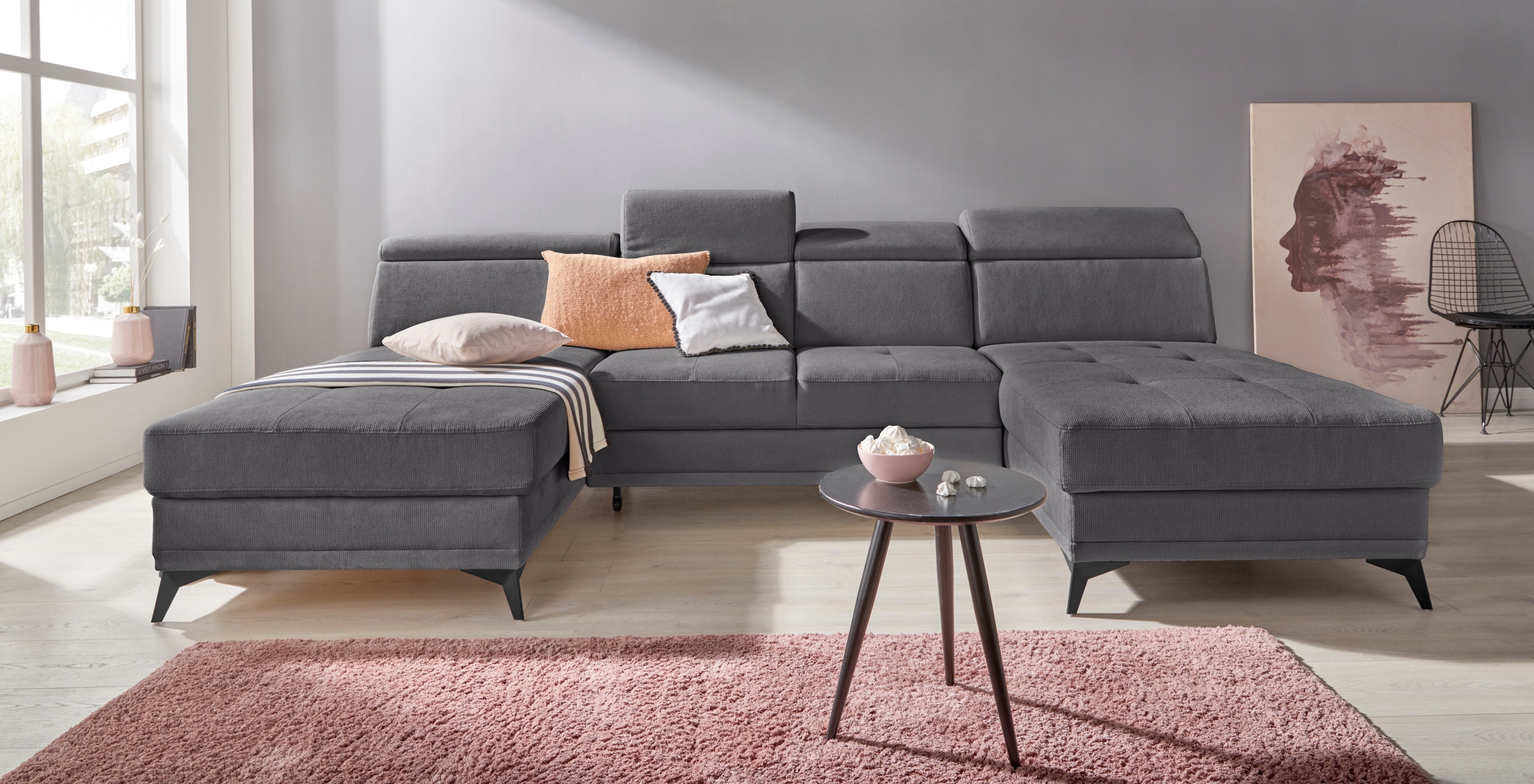 Home affaire Wohnlandschaft "Cardiz U-Form" inkl.Kopfteilverstellung und Fe günstig online kaufen