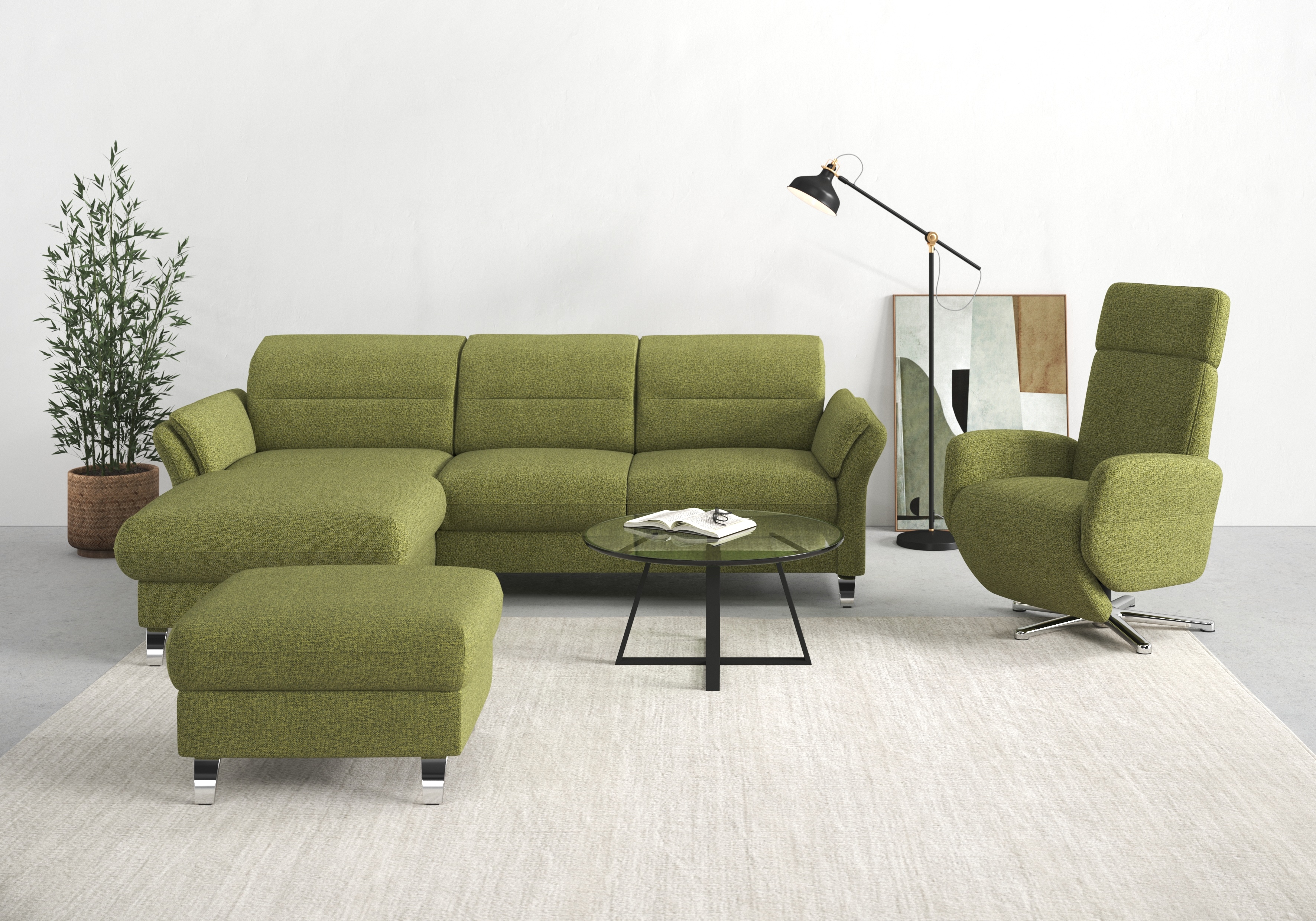 sit&more Ecksofa "Grenoble L-Form mit Federkern" wahlweise mit Schlaffunktion, Bettkasten, Arm- und Kopfteilverstellung
