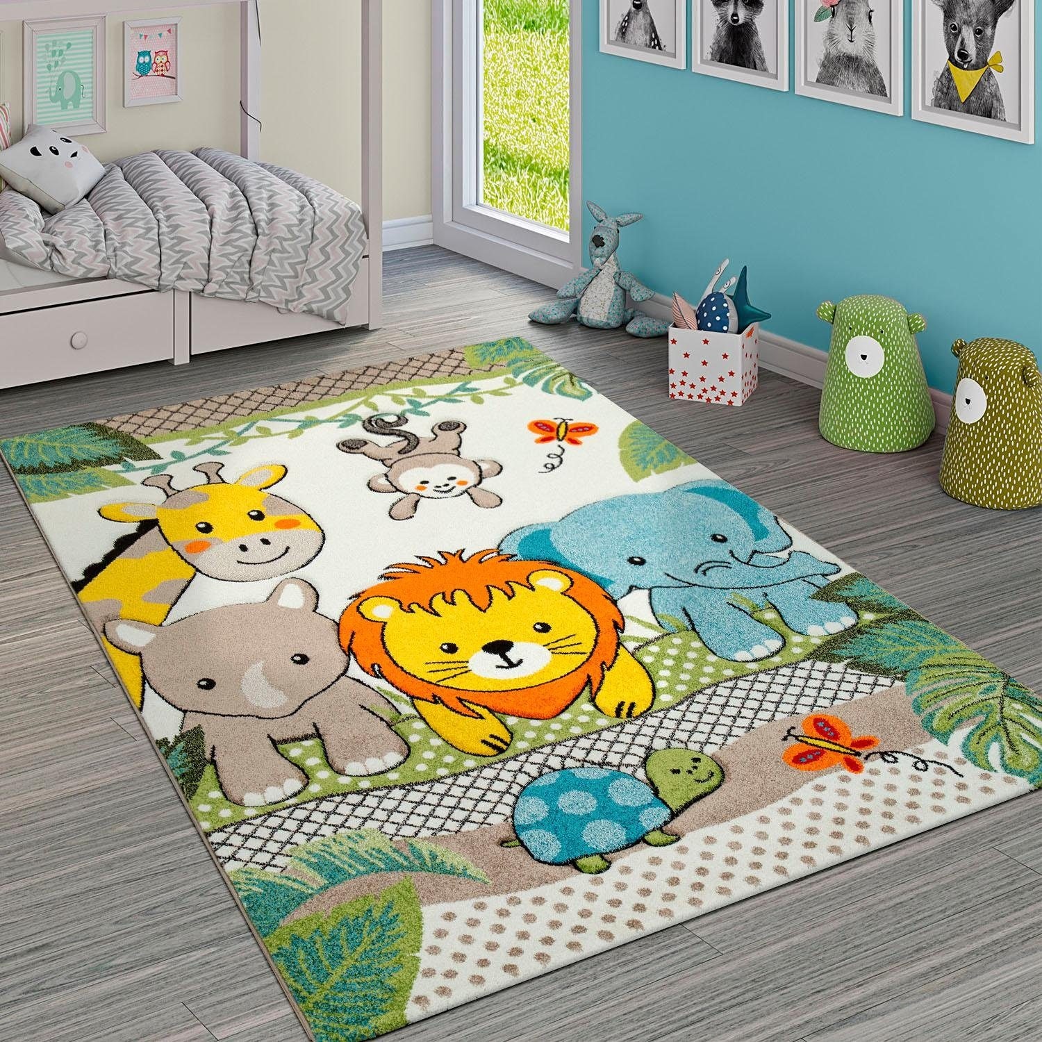 Paco Home Kinderteppich »Diamond 634«, rund, 3D-Kinder Design, Motiv Zootiere, Kinderzimmer