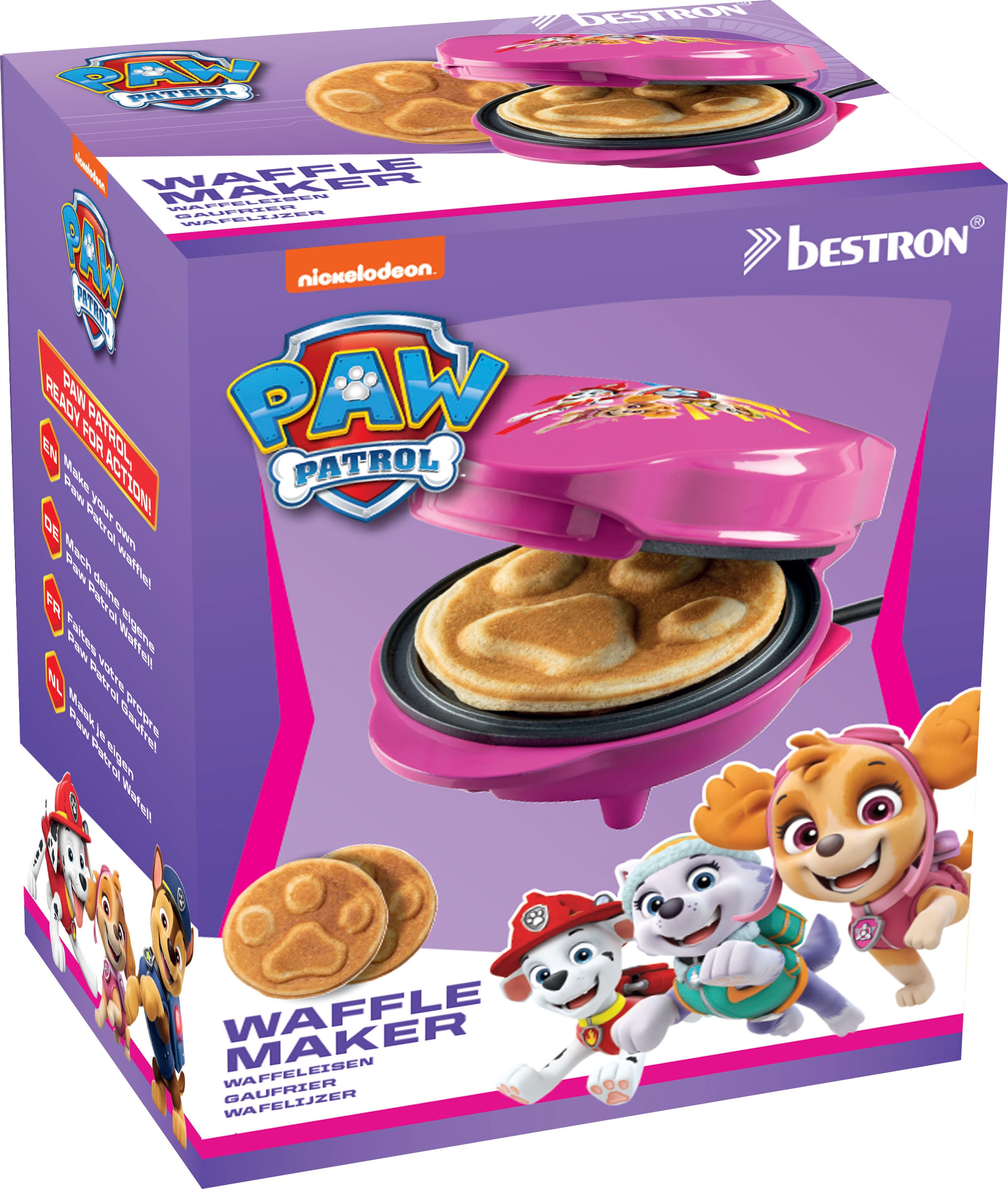 bestron Waffeleisen »Paw Patrol APP500P«, inkl. Backampel, Waffelgröße: Ø 10cm, Rosa