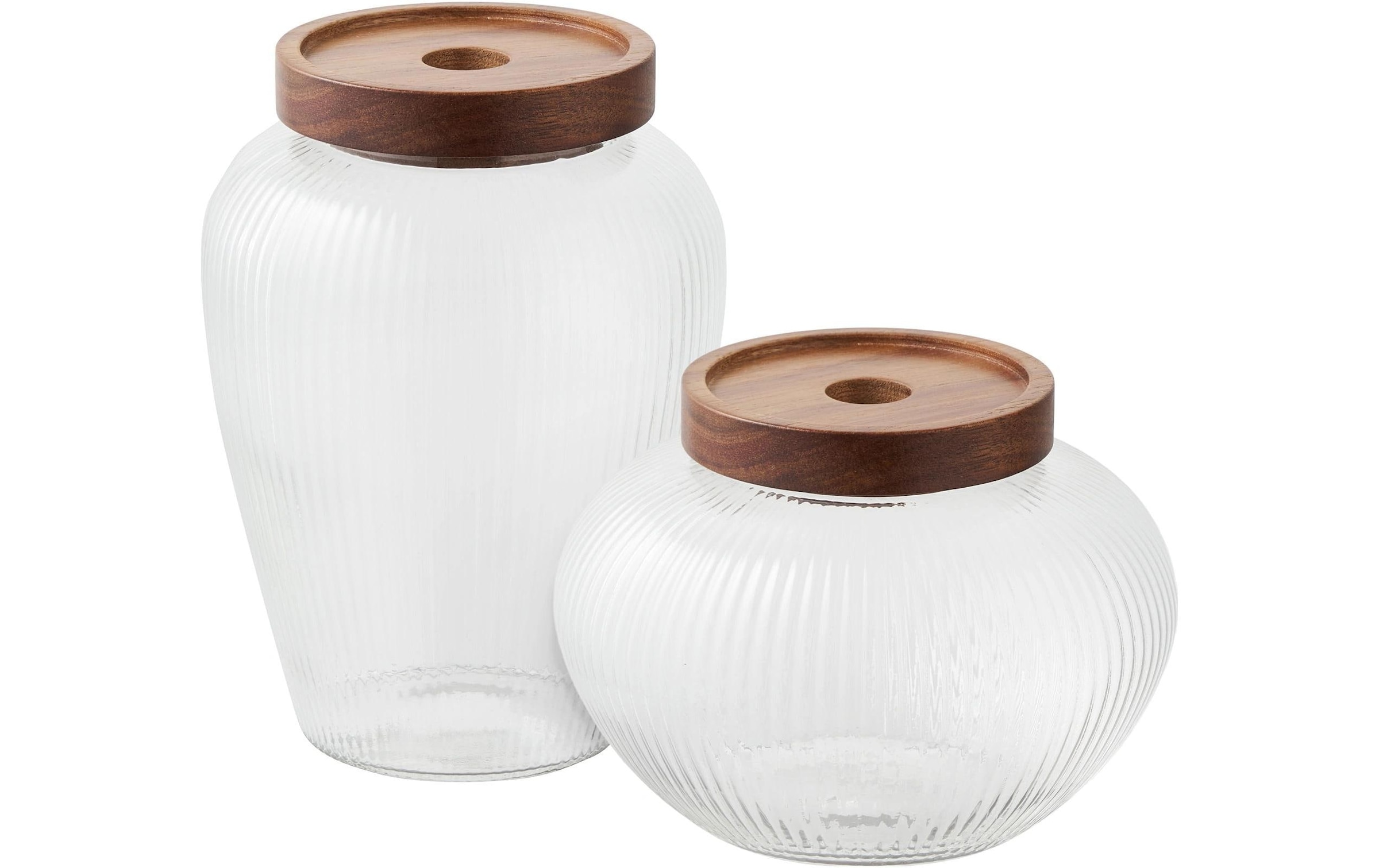 House Nordic Vorratsglas »Maya, 2er-Set« Zweiteiliges Aufbewahrungsset aus Glas und Akazienholz