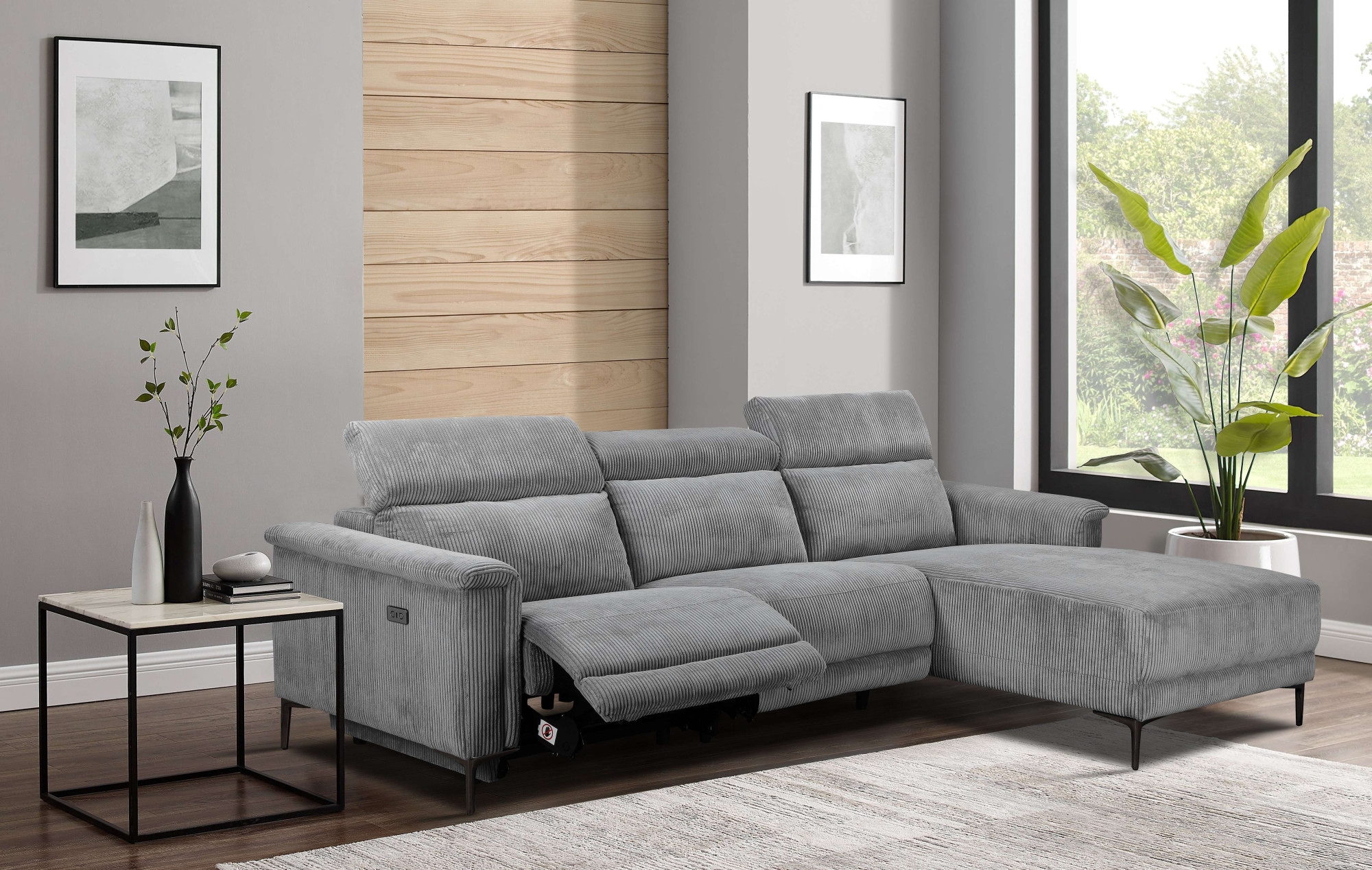 OTTO home Ecksofa "LUND Cord, L-Form, 261 cm, man. o. elektr. Relaxfunktion (mit USB-A)" mit USB A-Anschluss bei elektrischer Variante und Kopfteilverstellung