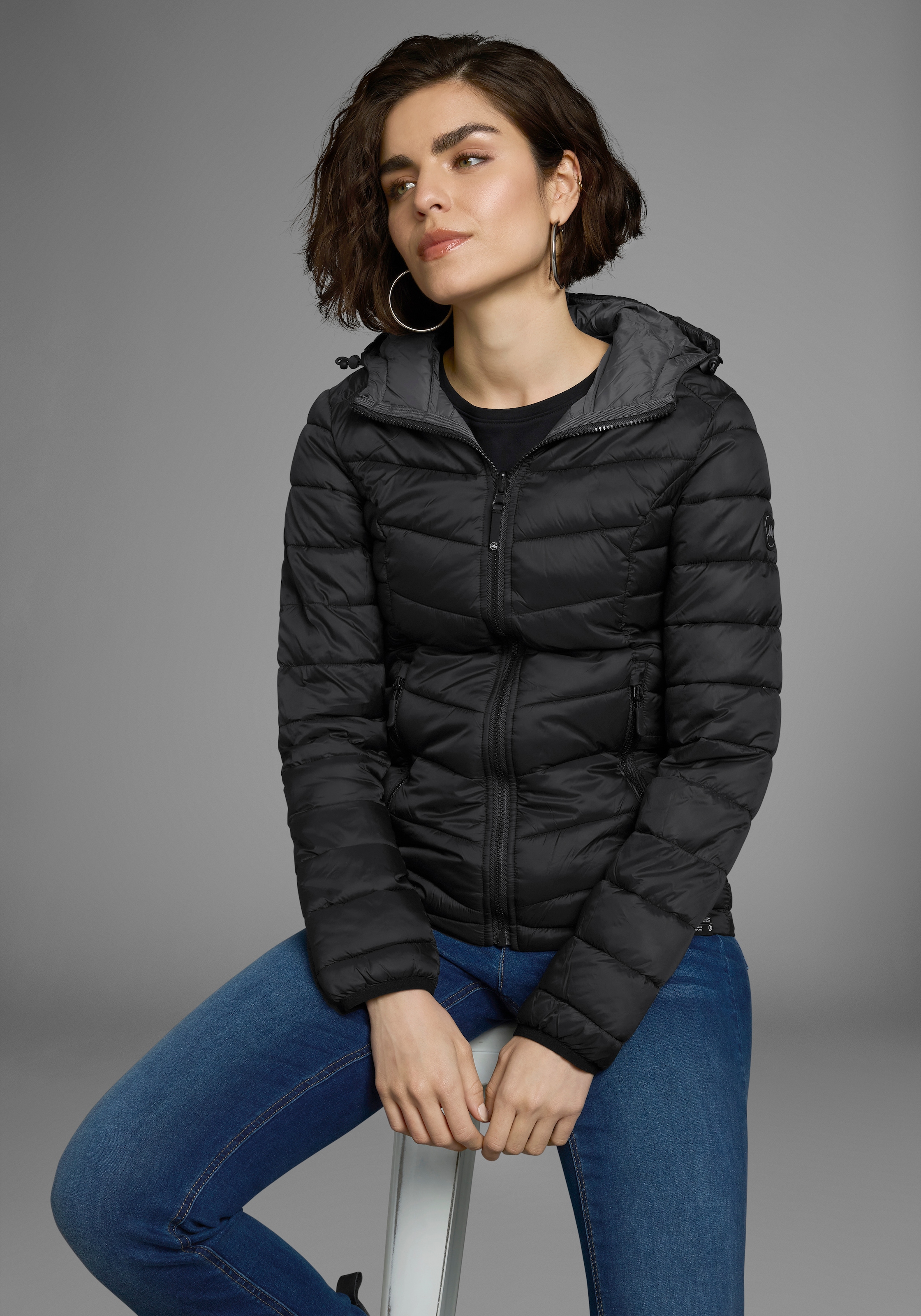 Polarino Steppjacke, mit Kapuze, für kühle Tage, aus leichtem Webmaterial, günstig online kaufen
