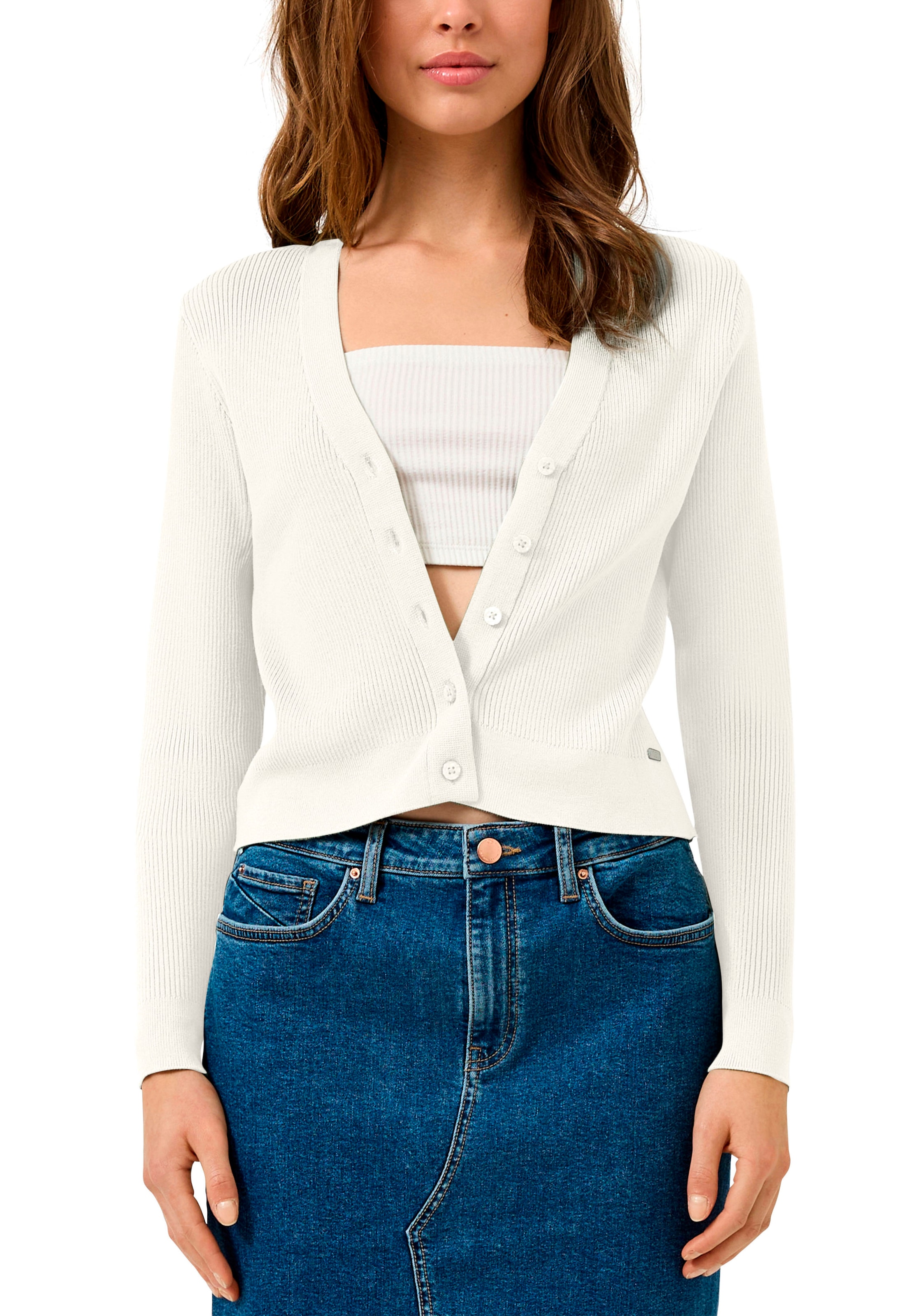 QS Strickjacke mit V-Ausschnitt günstig online kaufen