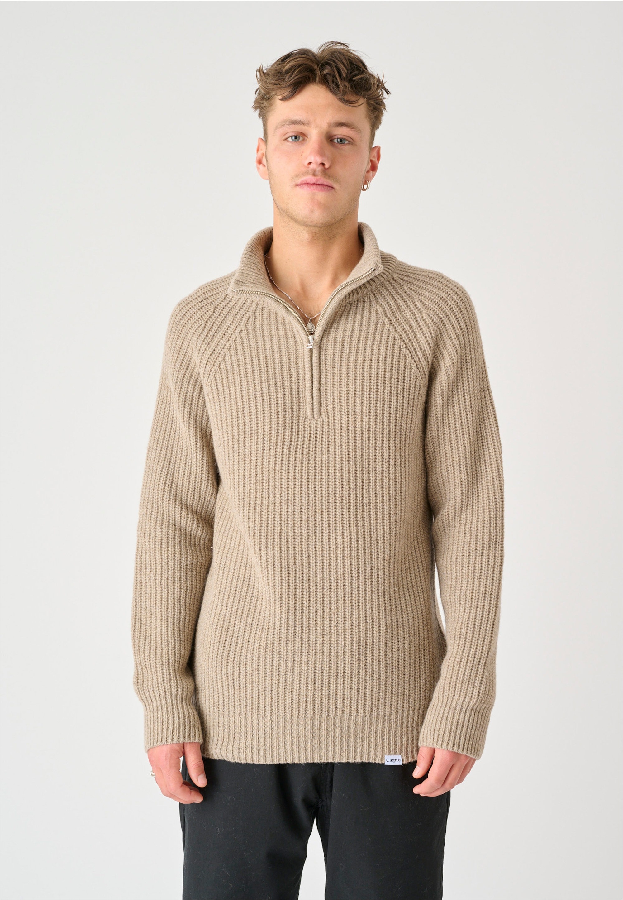 Cleptomanicx Strickpullover "Ribber Troyer" mit Halfzip am Kragen