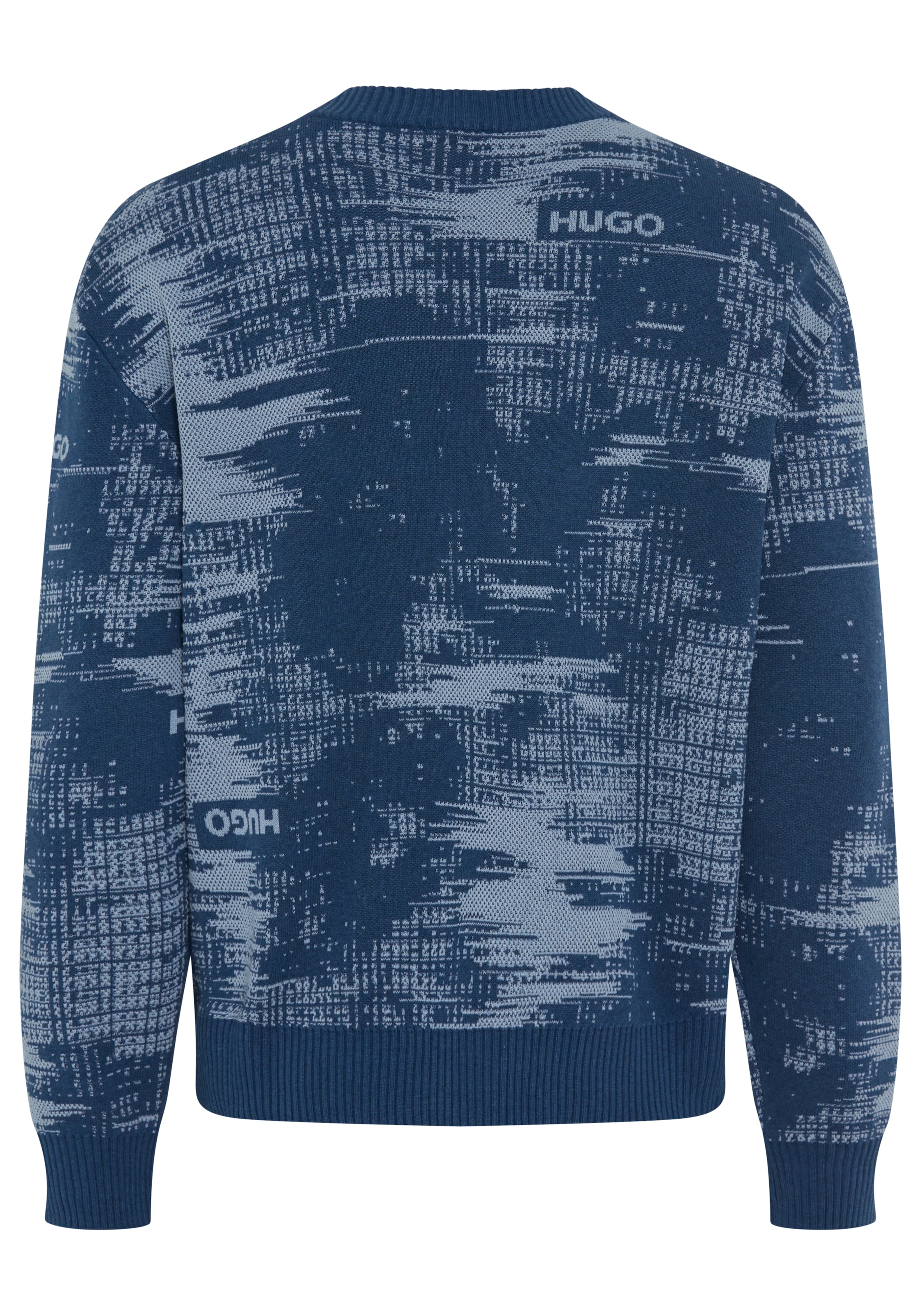 HUGO Blue Jacquardpullover »Sorbas«, Rundhalsausschnitt, relaxed fit, Baumwollmix