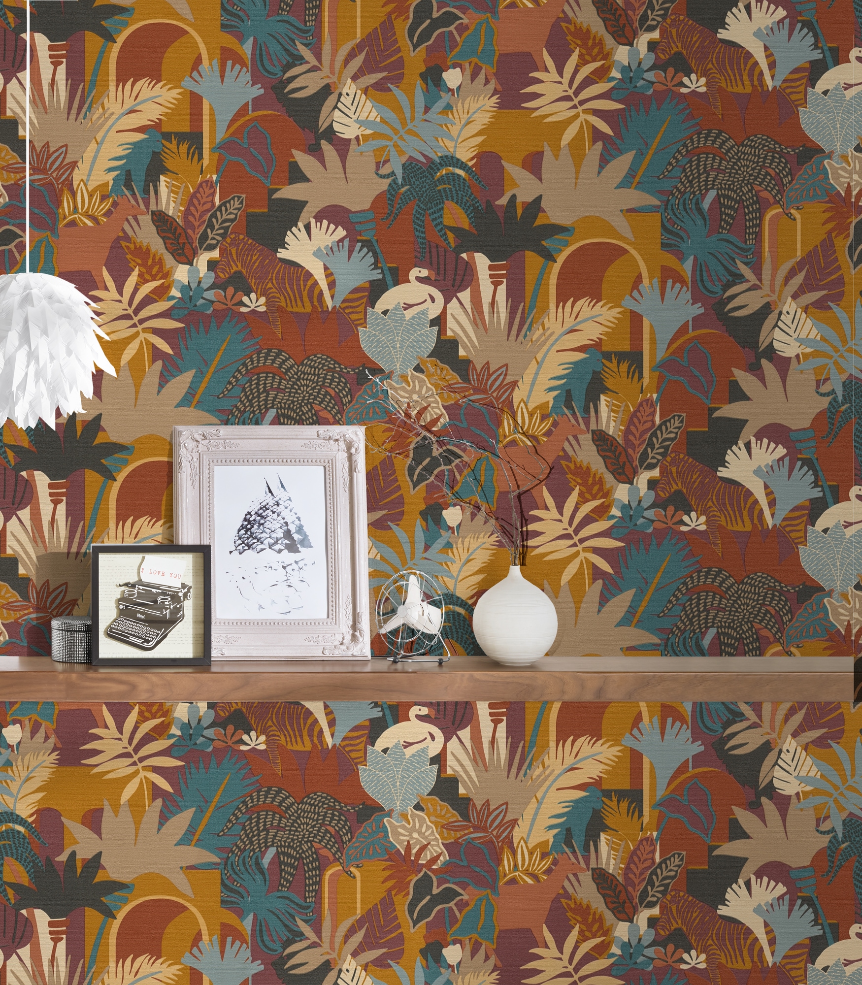 A.S. Création Vliestapete »Antigua Retrotapete Artdeco«, matt-gemustert-neutral, Dschungeltapete Floral mit Tieren Tapeten Wohnzimmer Schlafzimmer Flur
