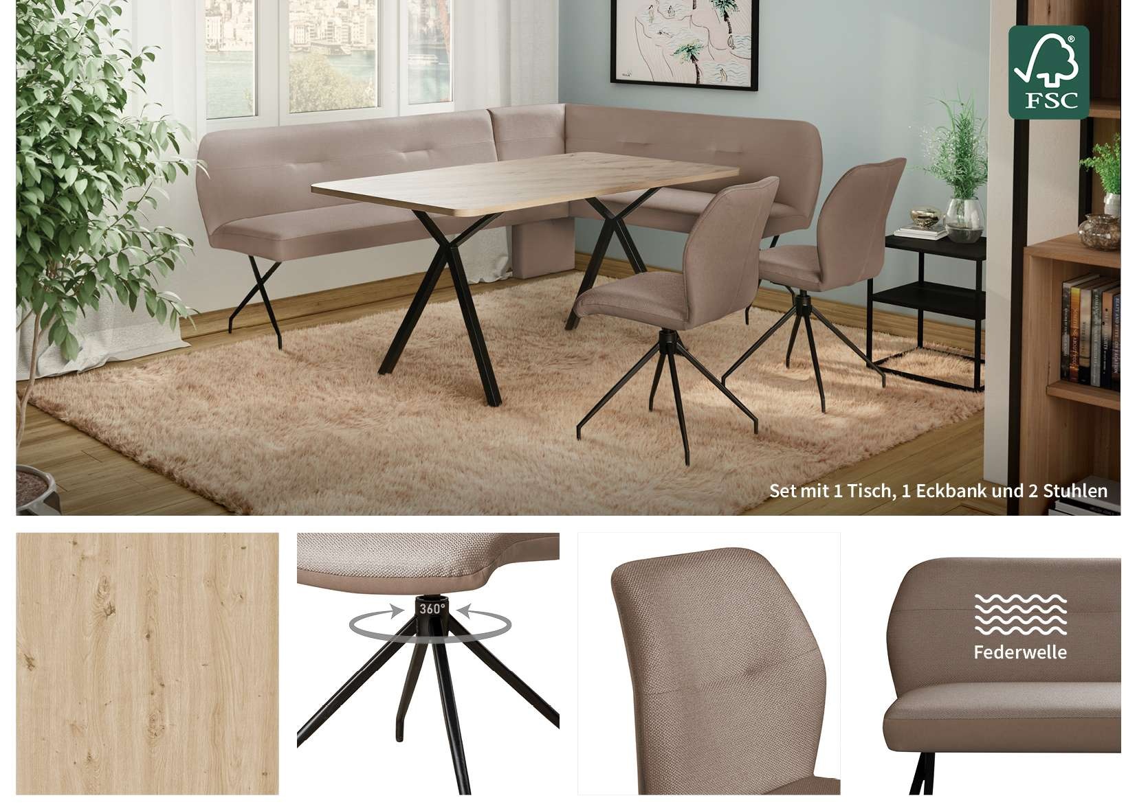 Thumbnail - Home affaire Eckbankgruppe "Gabi Essecke, Sitzgruppe, Eckbankgruppe, Küchenbankgruppe" Set, 4tlg, 4 tlg. tlg.