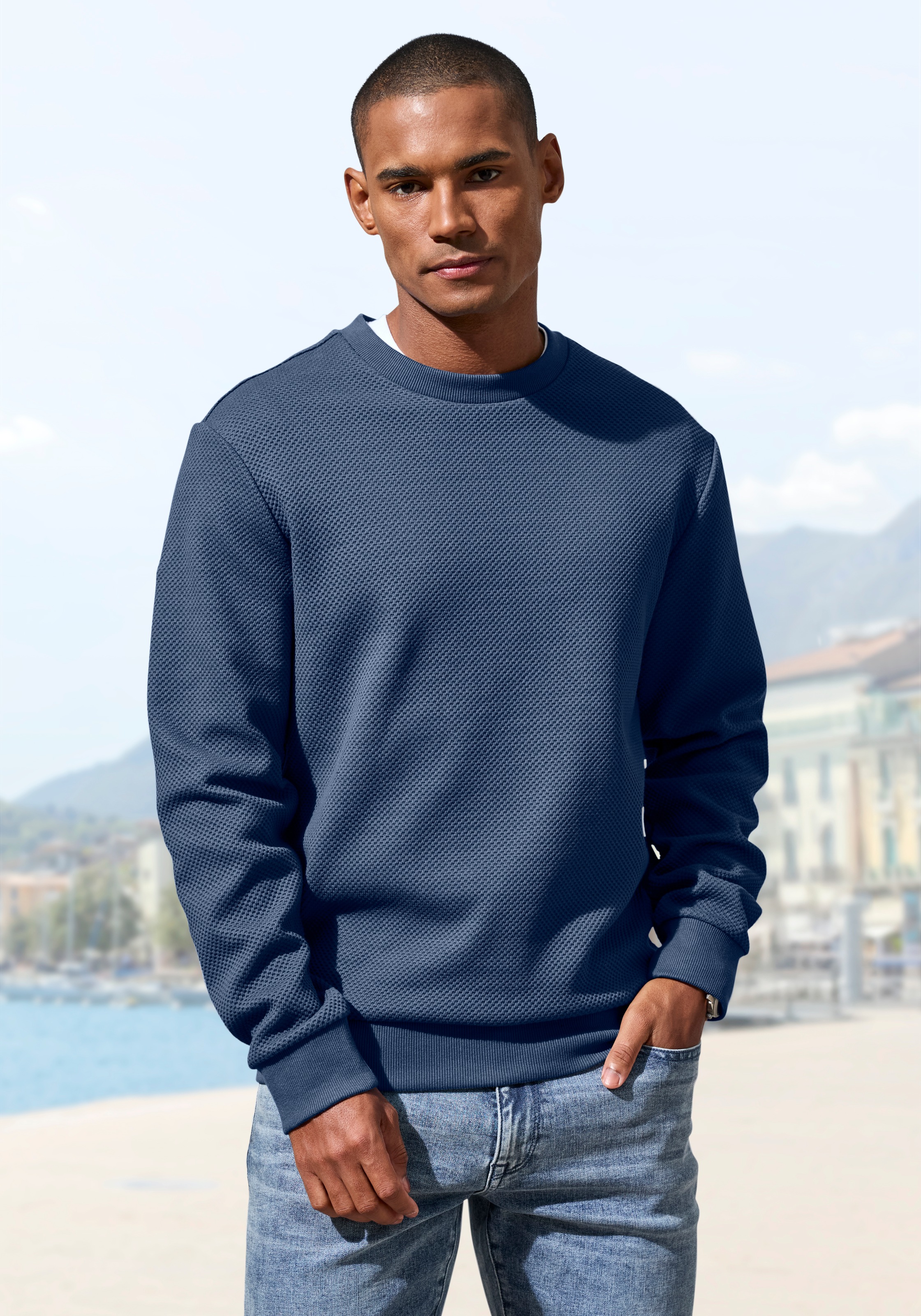 Sweatshirt JOHN DEVIN, Herren, Gr. 3XL (64/66), blau, Obermaterial: 83% Baumwolle, 16% Polyester, 1% Elasthan, unifarben, regular fit, Rundhals, angesetztes Bündchen, Sweatshirts Sweatshirt, Pullover aus Struktur-Qualität