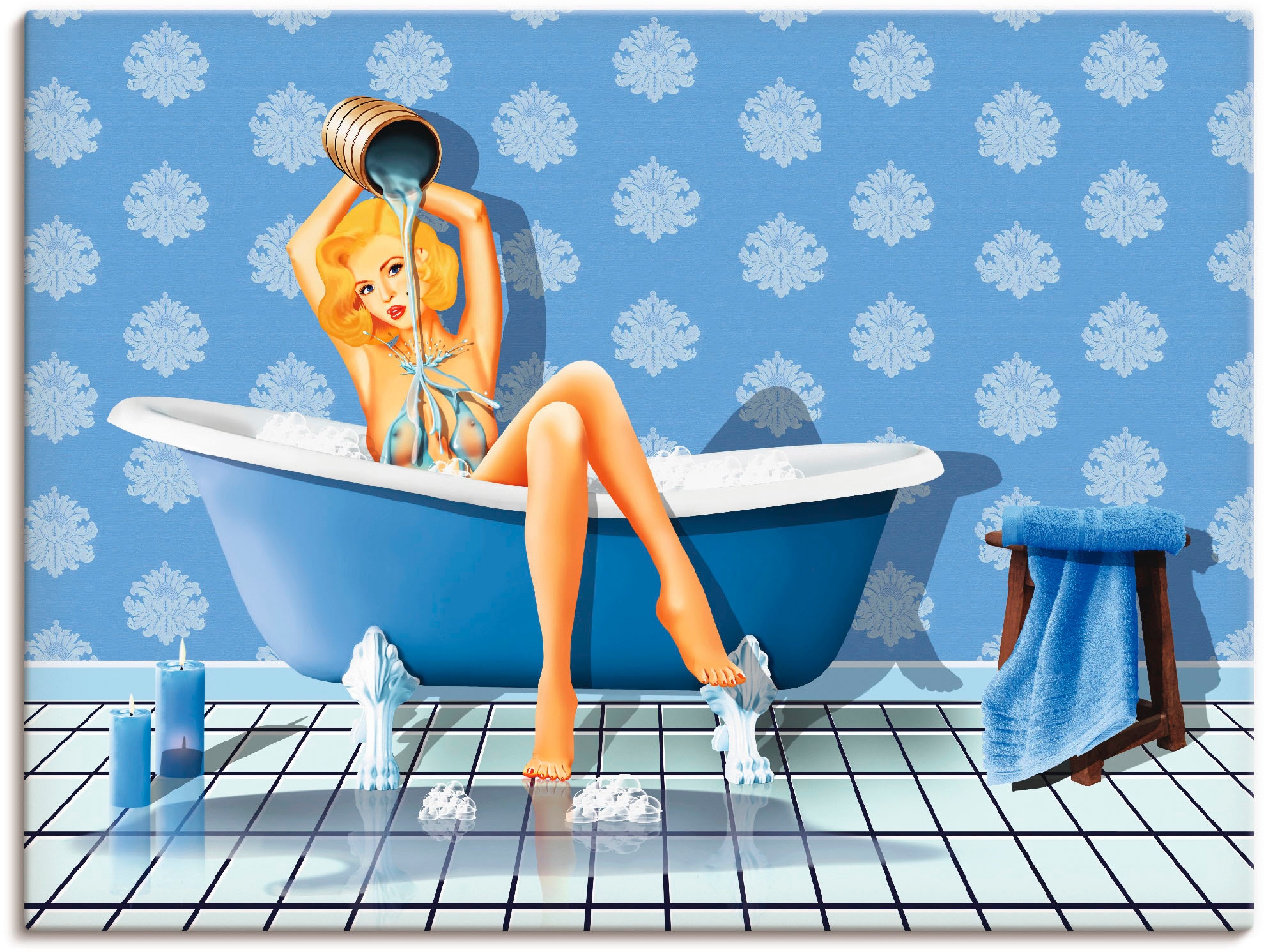 Artland Wandbild "Das sexy blaue Badezimmer", Frau, (1 St.), als Leinwandbild, Poster, Wandaufkleber in verschied. Größe