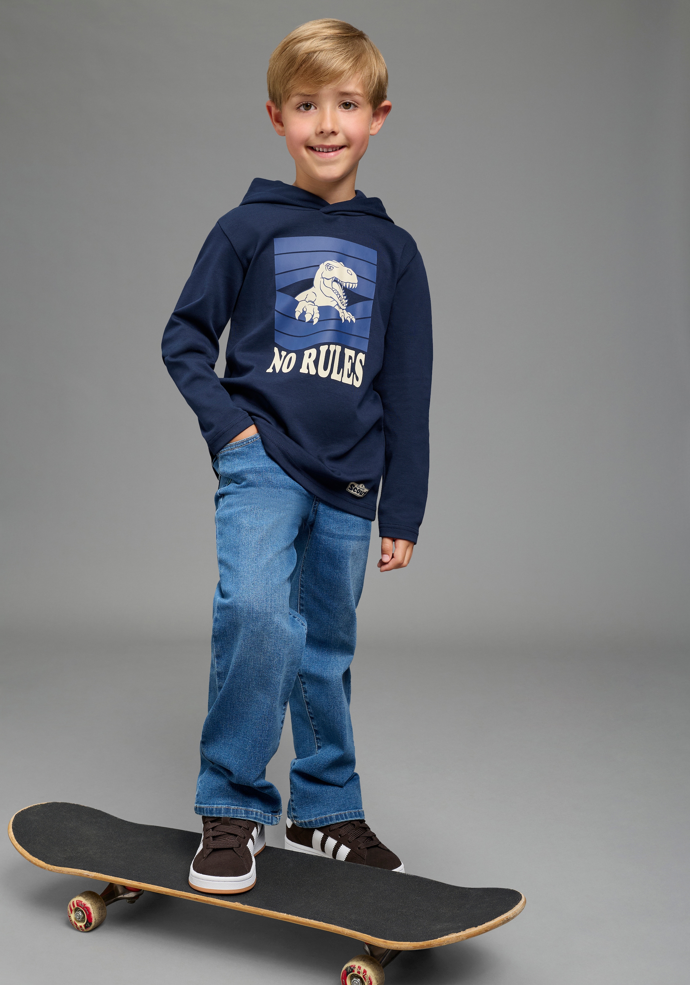 Scout Kapuzenshirt »Kapuzenshirt mit coolem Dino-Druck - NEU von SCOUT« Shirt mit Spruch: NO RULES, langarm, modischer Stil