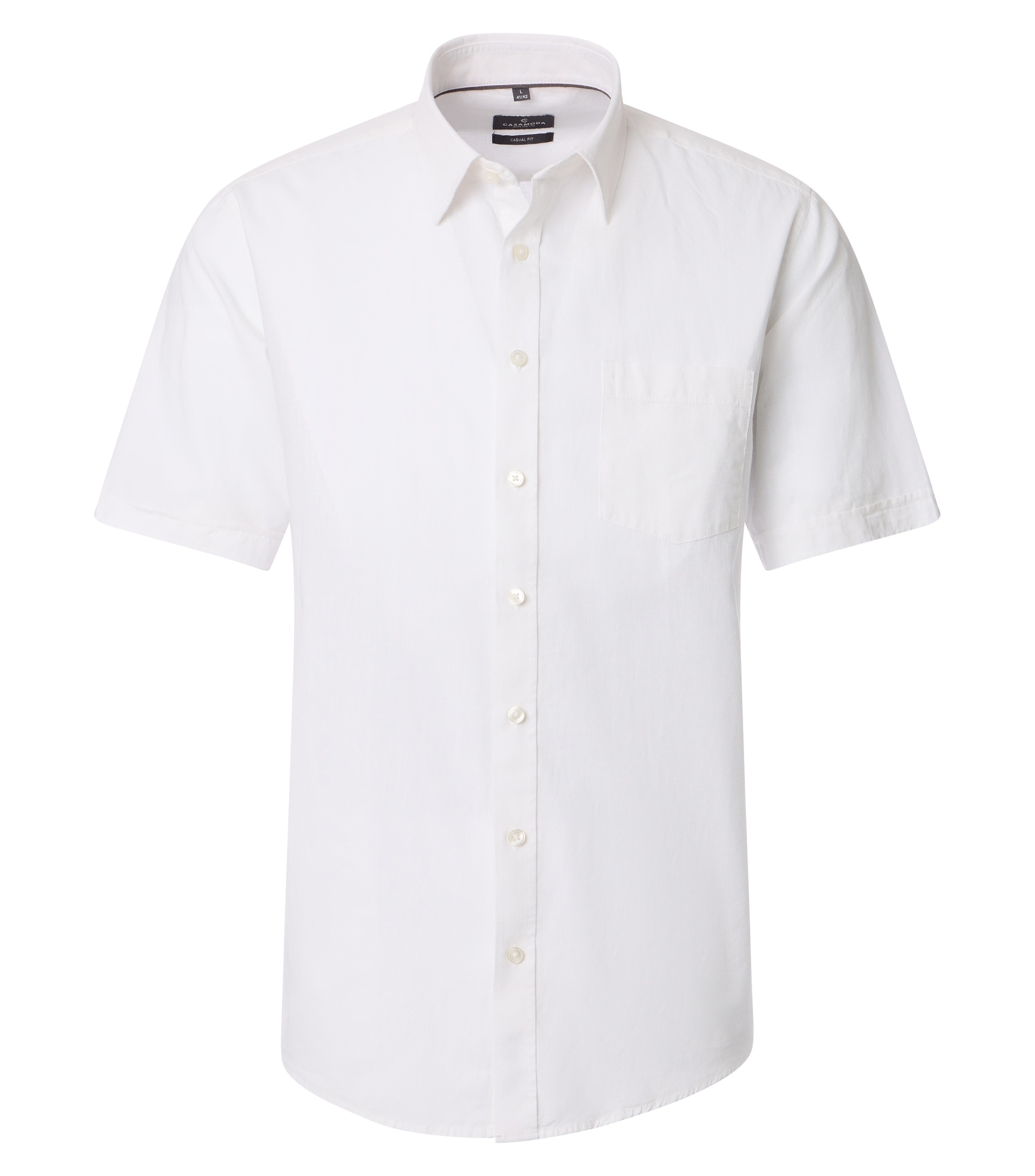 Kurzarmhemd CASAMODA "CASAMODA Leinenhemd Kurzarm uni", Herren, Gr. XL, Normalgrößen, weiß, 70% Baumwolle, 30% Leinen, unifarben, lässig geschnitten, Hemden