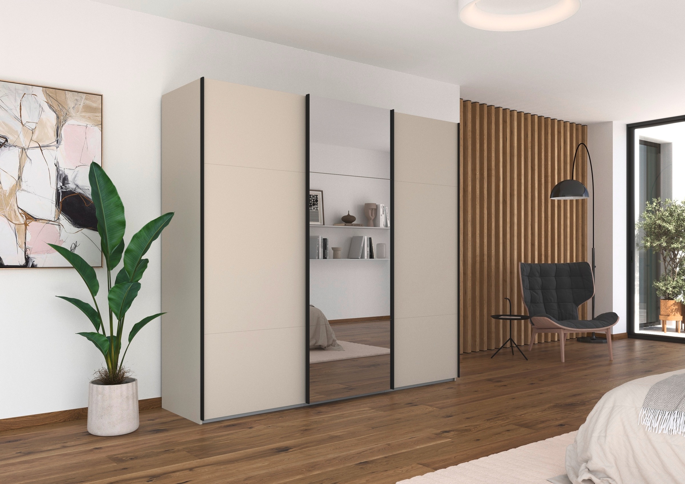 rauch Schwebetürenschrank »Kleiderschrank Schrank Garderobe Schlafzimmerschrank CONTIDO«, (in 3 verschiedenen Ausstattungen BASIC/CLASSIC/PREMIUM), aus hochwertigem Material in 6 Breiten 2 Griff-Farben MADE IN GERMANY