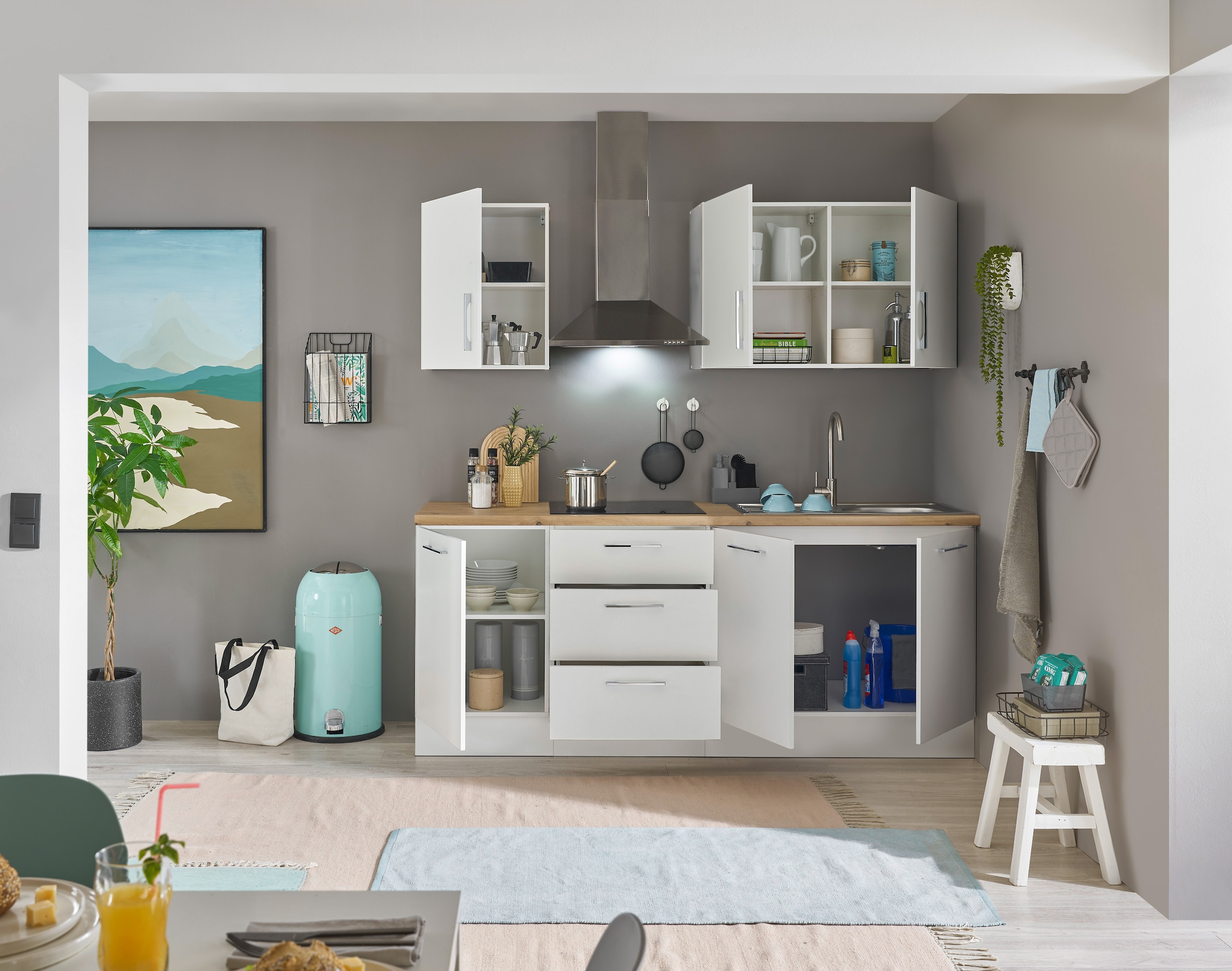 BASIC by Balculina Küchenzeile »Turin«, Breite 210 cm, ohne E-Geräte, mit Soft-Close-Funktion