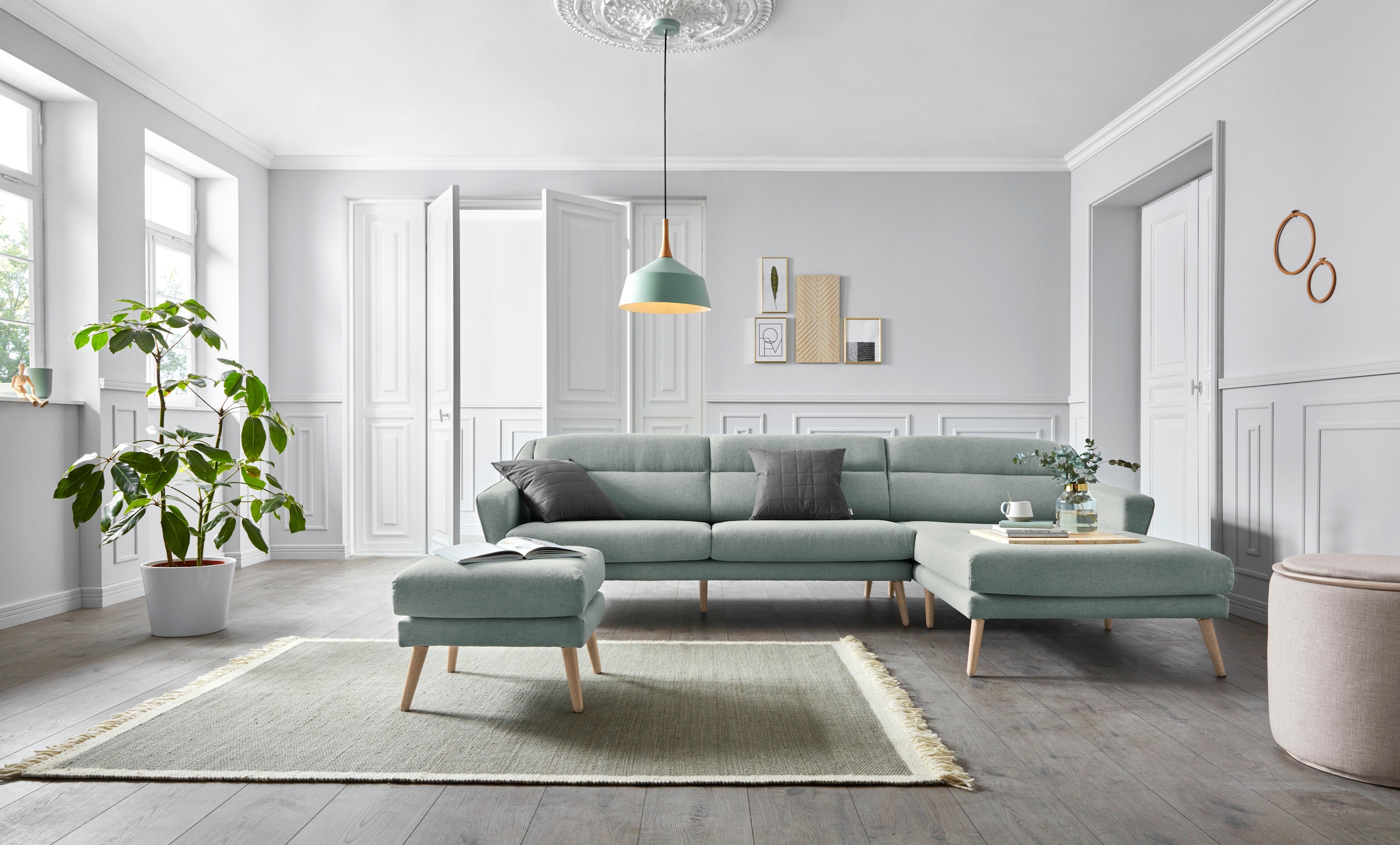 OTTO home Ecksofa "Bille L-Form" mit Naht im Rückenkissen und Beinen aus Ei günstig online kaufen