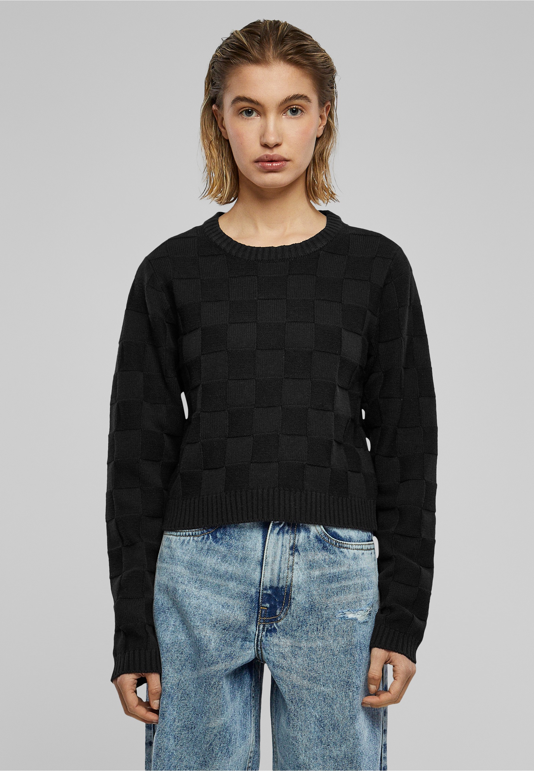 URBAN CLASSICS Sweatshirt »Urban Classics Damen Ladies Check Knit Sweater«, 1 Stk.
